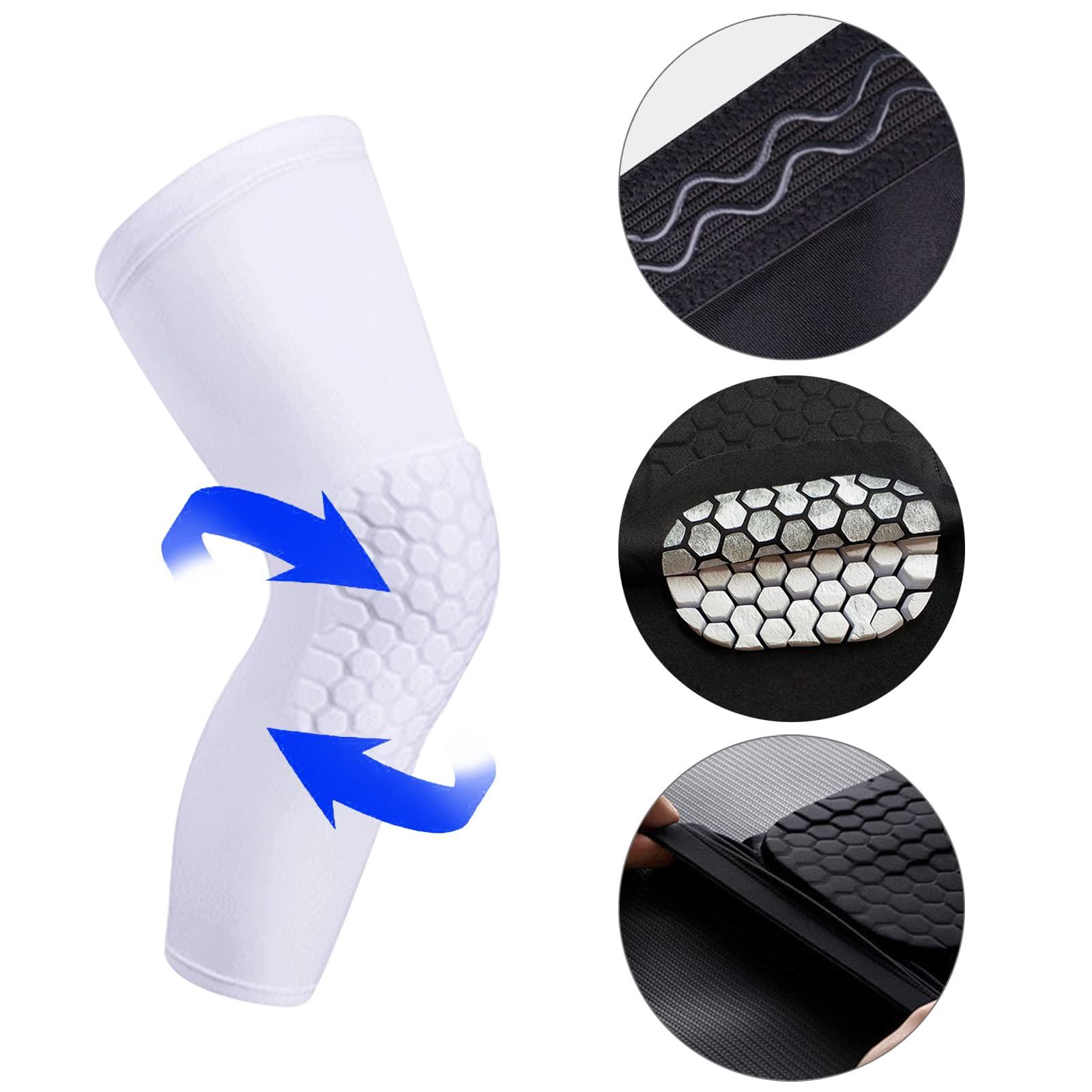 Laiiqi Laiiqi Compression Knee Pads Leg Sleeve, Hex Knee Pads for Basketball Honeycomb Anti Collision Knee Pads Long Kneepads Non-Slip Football Knee Pads for Youth Adult (A Pair White/S)