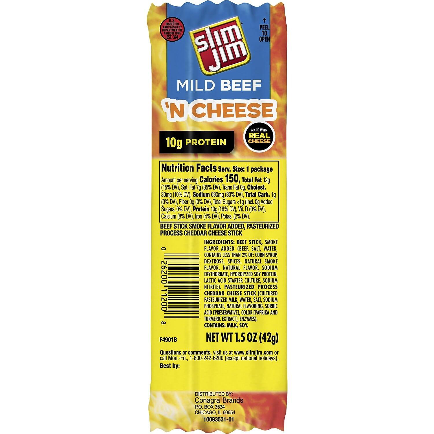 ConAgra Foods Slim Jim Beef and Cheese, 1.5 oz, 18 Count (209-00656)