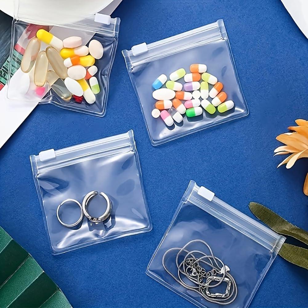 GSHLLO 24 Pcs Clear Plastic Pill Bags Zippered Pill Pouch Bags Small Reusable Pill Pouches Small Travel Medicine Pouches Vitamin Storage Bags with Slide Lock