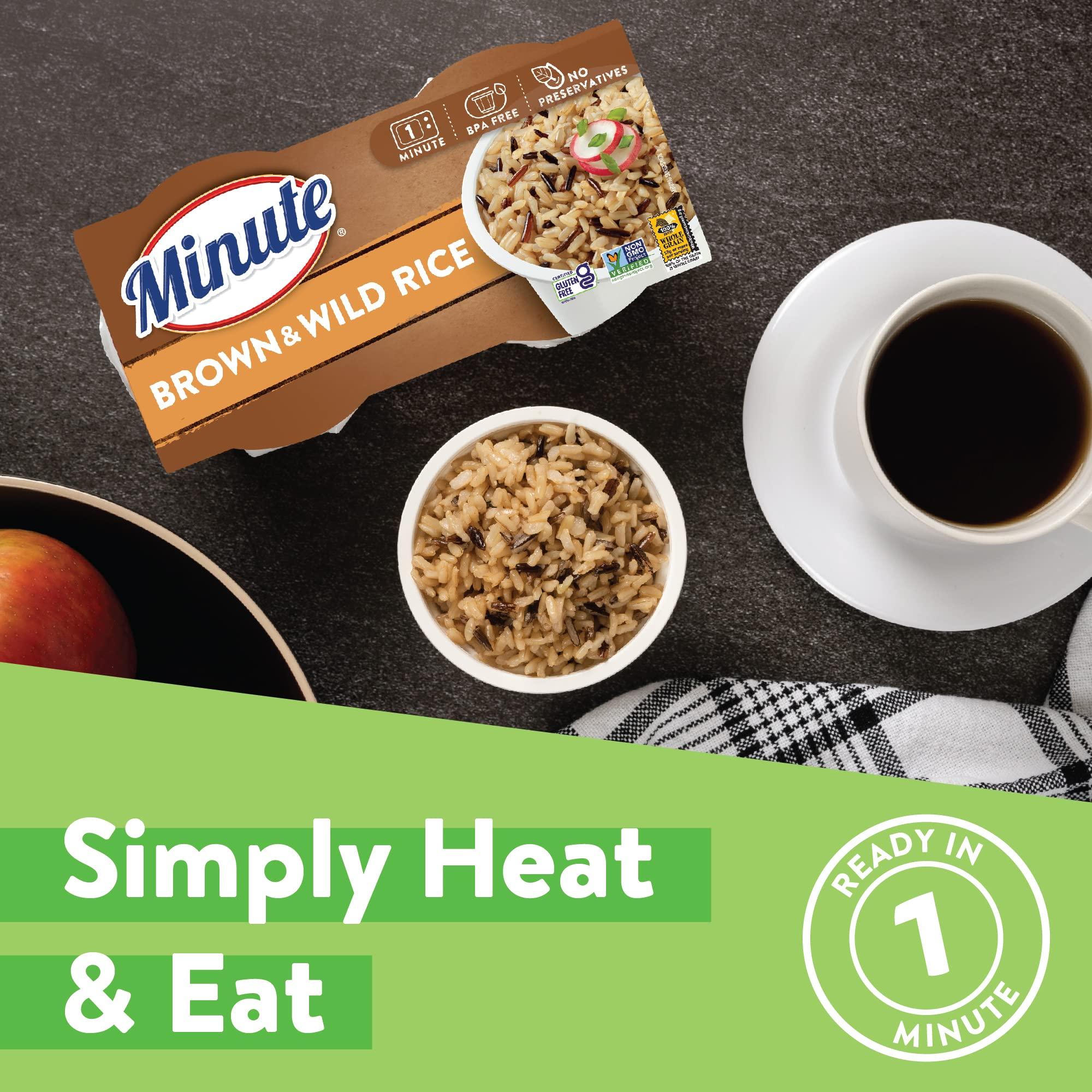 Minute Minute Ready-to-Serve Brown and Wild Rice, Microwavable Rice Cups, 4.4-Ounce Cups, 2 Count, (Pack of 8)