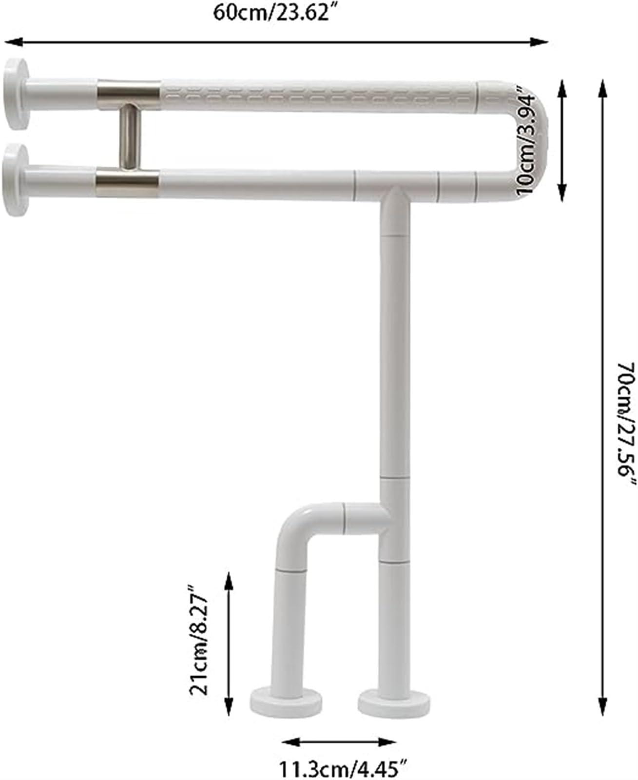 GeRRiT GeRRiT 23.6 Inch Handicap Grab Bars Toilet Bathroom Safety Handrails for Elderly Stainless Steel Toilet Rail Hand Rail Support for Seniors Disabled Railing Wall to Floor Grab Bar Load 551lbs White