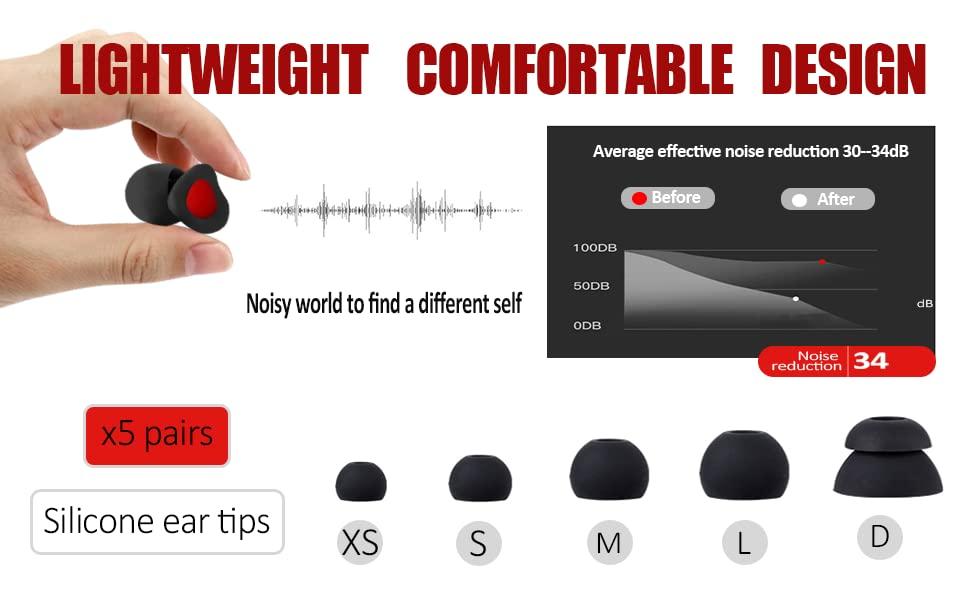 Lichffy Ear Plugs for Sleeping, Reusable Noise Cancelling Ear Plugs, Super Soft Noise Reduction Sleep Earplugs, Silicone Sound Blocking Earplugs for Sleep Snoring Swimming Concert (Black red)
