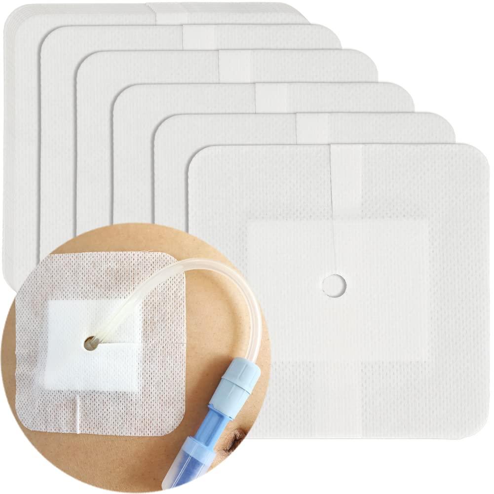 DiaBelt Peritoneal Dialysis PD Catheter Drain Split Bordered Gauze Island Dressing Pad for Stomach Feeding Peg J Tube| Individually Packed| Wound Bandage with Adhesive Border 4\" x 4\" (Pack of 10)