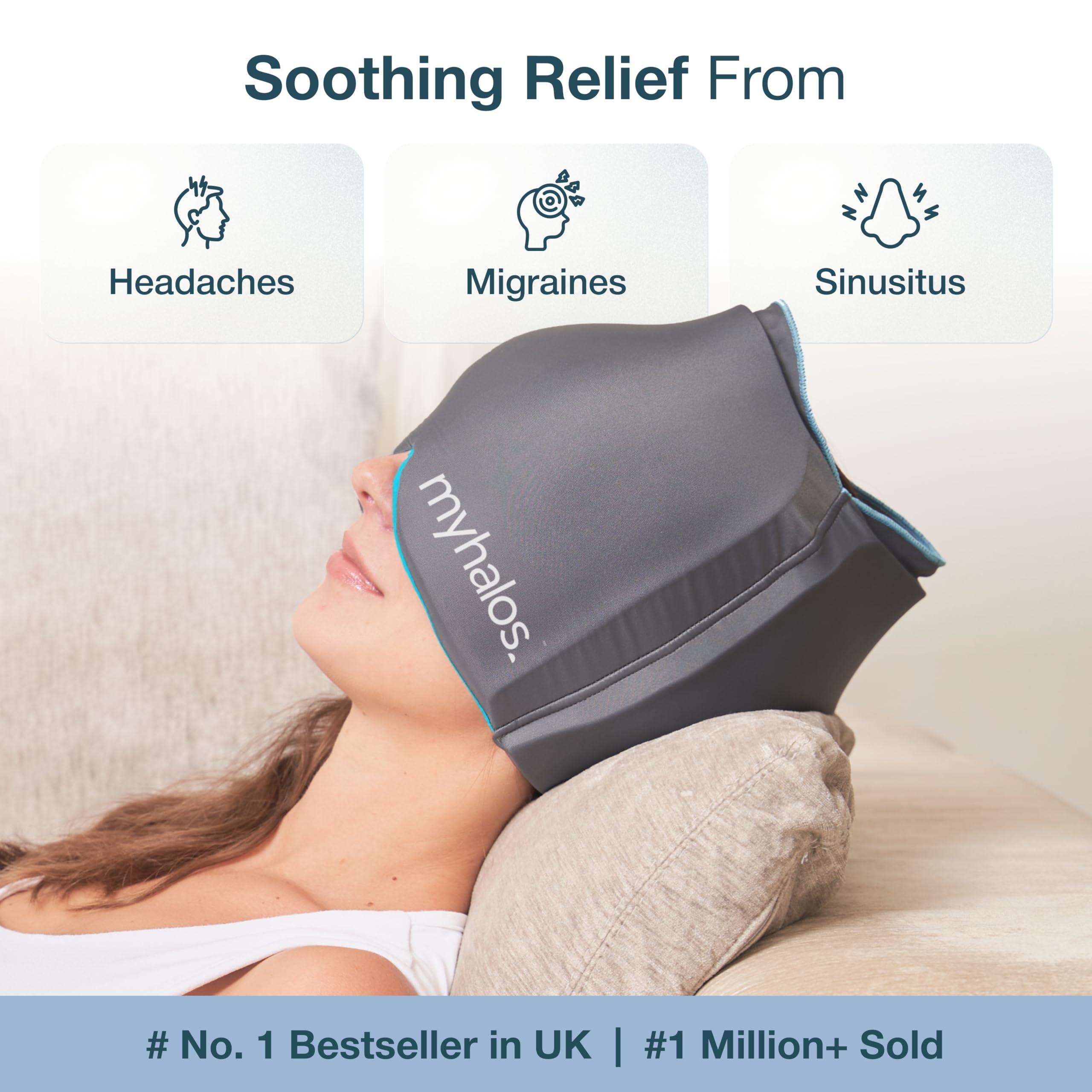HM Halo Mask MyHalos Migraine Relief Cap, 30% Thicker, 2X More Cooling Gel, Stays Colder for Longer, Form Fitting Ice Hat, Ice Pack Head Wrap Relief, Tension Headache Relief Cap