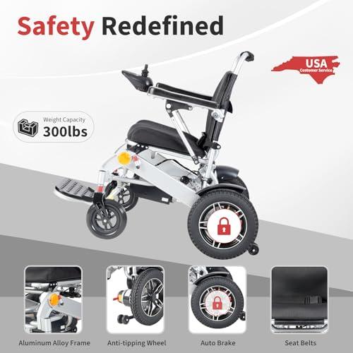 EvoTraQ EvoTraQ Electric Wheelchair for Adults, Lightweight & Foldable, Motorized Wheelchairs for Seniors, FSA/HSA Eligible, Up to 300 lbs Capacity Power, USA Based Surpport, Dual 250W Motors - Silver