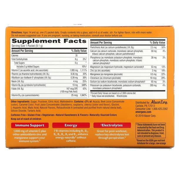 Alacer Alacer Emergen-C Vitamin C Fizzy Drink Mix Raspberry - 1000 Mg - 30 Packets