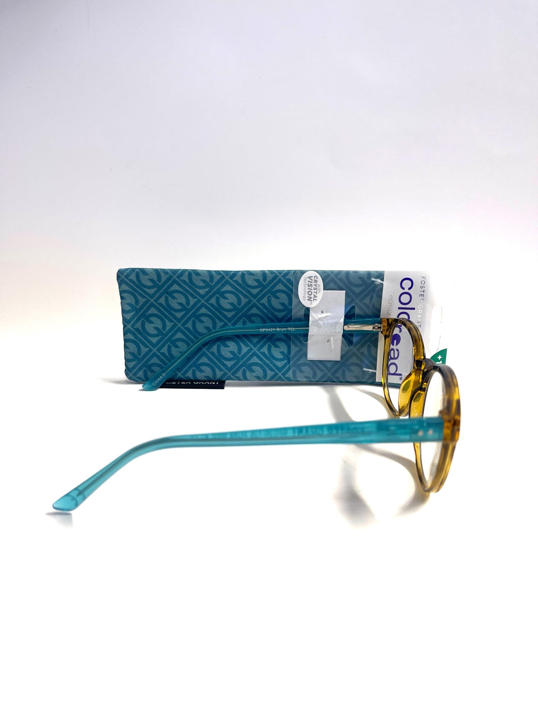 Foster Grant Foster Grant Coloread Premium Reading Glasses Bryn tortoise teal round +1.75, Clear