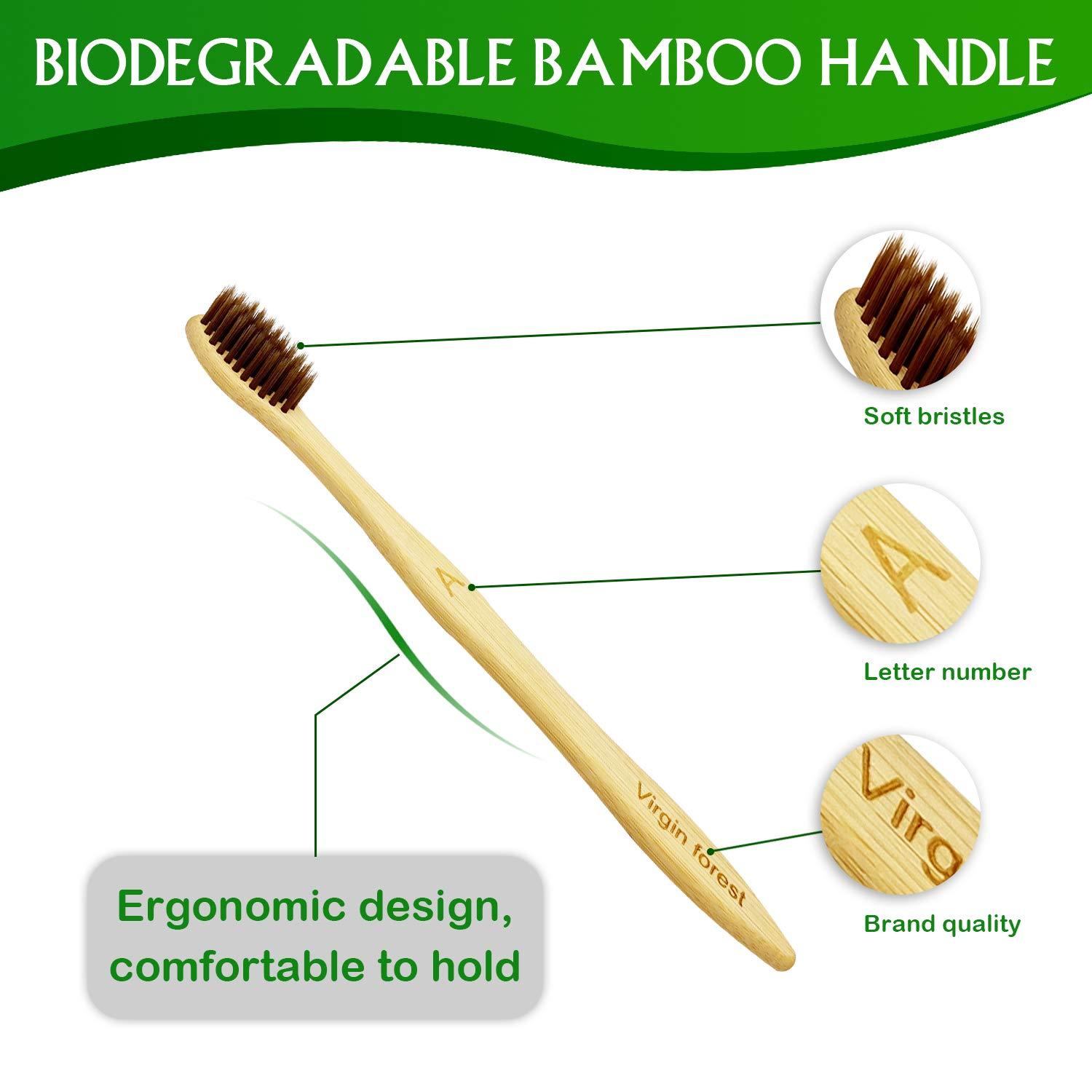 Virgin Forest Virgin Forest 10 Count Bamboo Toothbrush,Soft Bristle for Adults, Eco Friendly Natural Wooden Toothbrushes, Vegan Organic Bamboo Travel Tooth Brush (10 Colors)