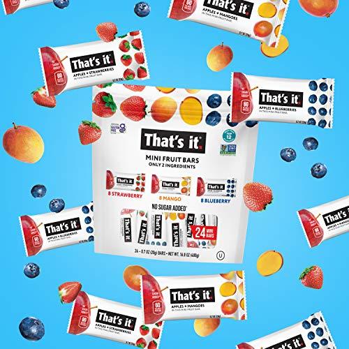 That's it. That's it. Mini Fruit Bars (Variety 24 PACK) No Sugar Added, Plant-Based, Vegan & Gluten Free, Breakfast Bar, Paleo, for Children & Adults, Non GMO, Fiber (8 Blueberry, 8 Strawberry, 8 Mango)
