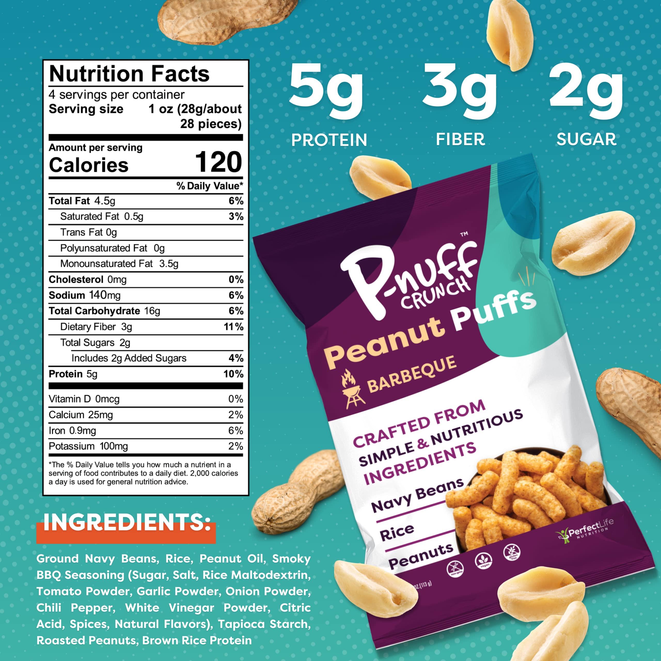 P-Nuff Pnuff Crunch Peanut Butter Puffs - Healthy Snacks, Low Calorie Snacks, Gluten Free Snacks, Vegan, High Protein, Keto, Office Snacks, Low Sugar, as Seen on Shark Tank - Barbeque, 4 Oz Bag (Pack of 6)