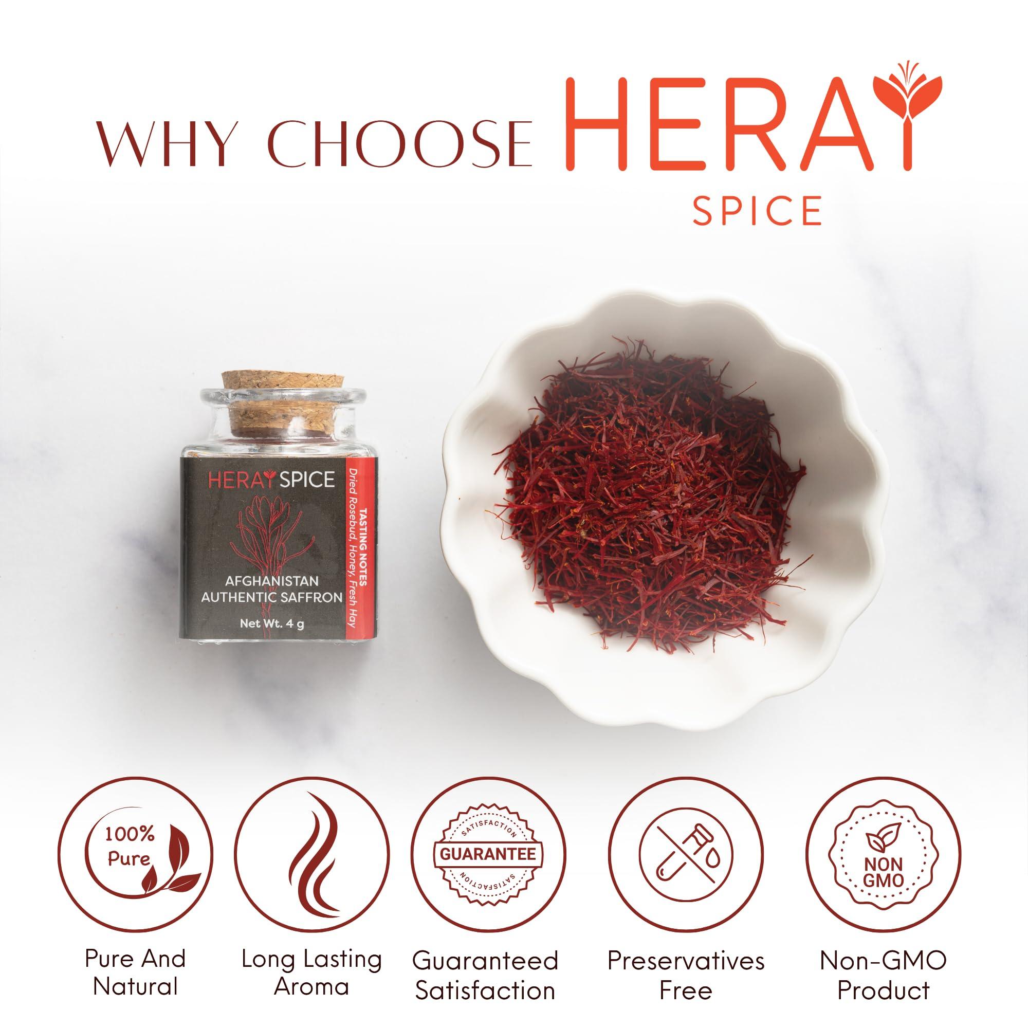 Heray Spice 4 Grams Afghanistan Saffron Threads, Coming from Herat Province, Rich and Aromatic Saffron, Premium Grade A, All Red