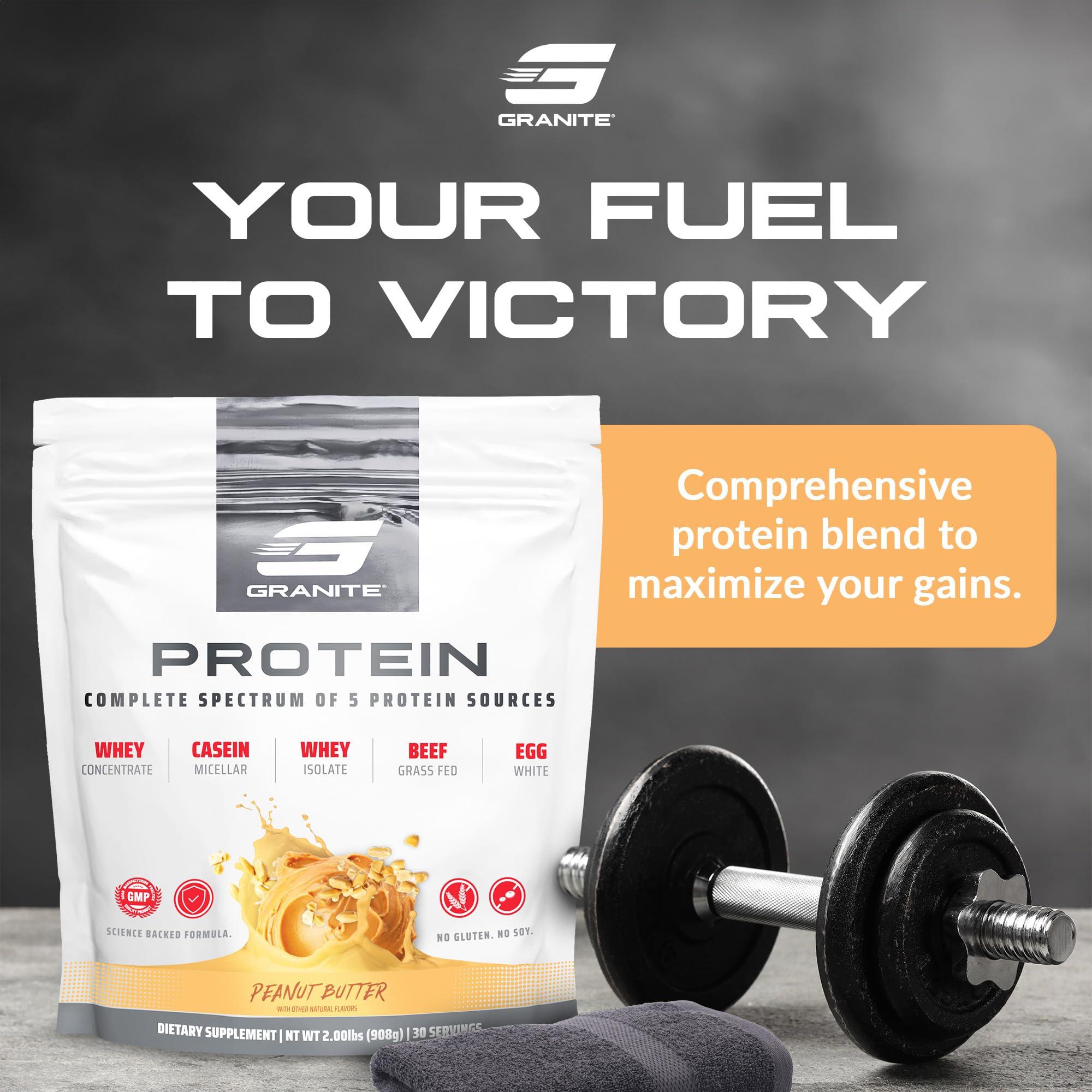Granite Supplements Granite Protein Powder Whey Isolate & Concentrate, Peanut Butter Flavor, Casein for Muscle Building & Workout Recovery with 23g Protein from 5 Sources (30 Servings)