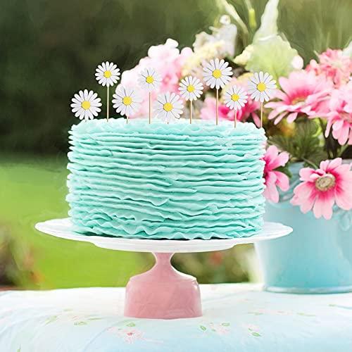 Unittype 55 Pieces Daisy Cake Topper Daisy Cake Decorations White Flower Cupcake Toppers Chrysanthemum Cupcake Toppers Cake Picks for Daisy Birthday Party Wedding Spring Summer Themed Cake Decorations