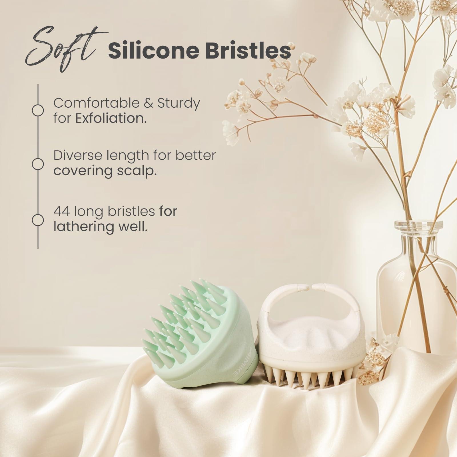 AIMIKE AIMIKE Scalp Massager Shampoo Brush, Soft Silicone Scalp Brush Hair Scrubber, Hair Washing Scalp Exfoliating Brush for Dandruff, Head Scrubber for Wet Dry Hair of Women Men Kids, Beige & Green