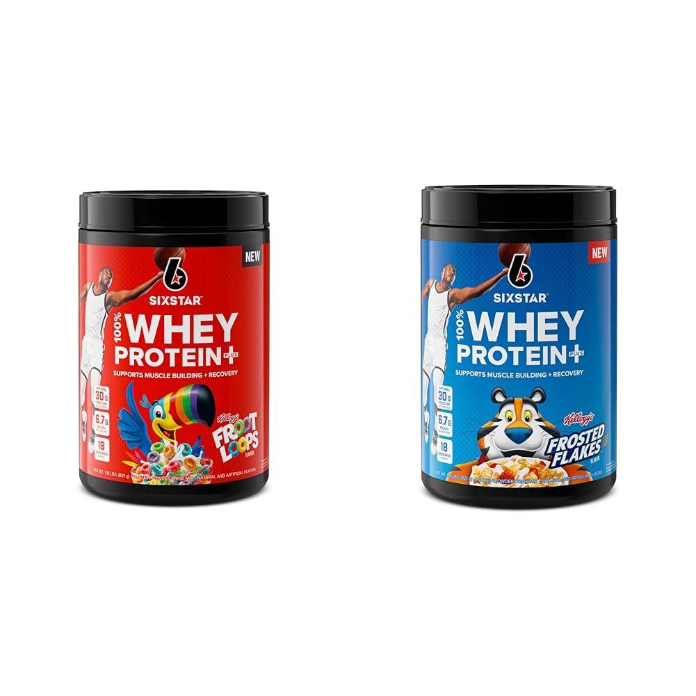 Six Star Six Star Whey Protein Powder Plus Kellogg\'s Froot Loops & Frosted Flakes Flavors | 30g Protein | Muscle Builder for Men & Women | 1.8lb Each