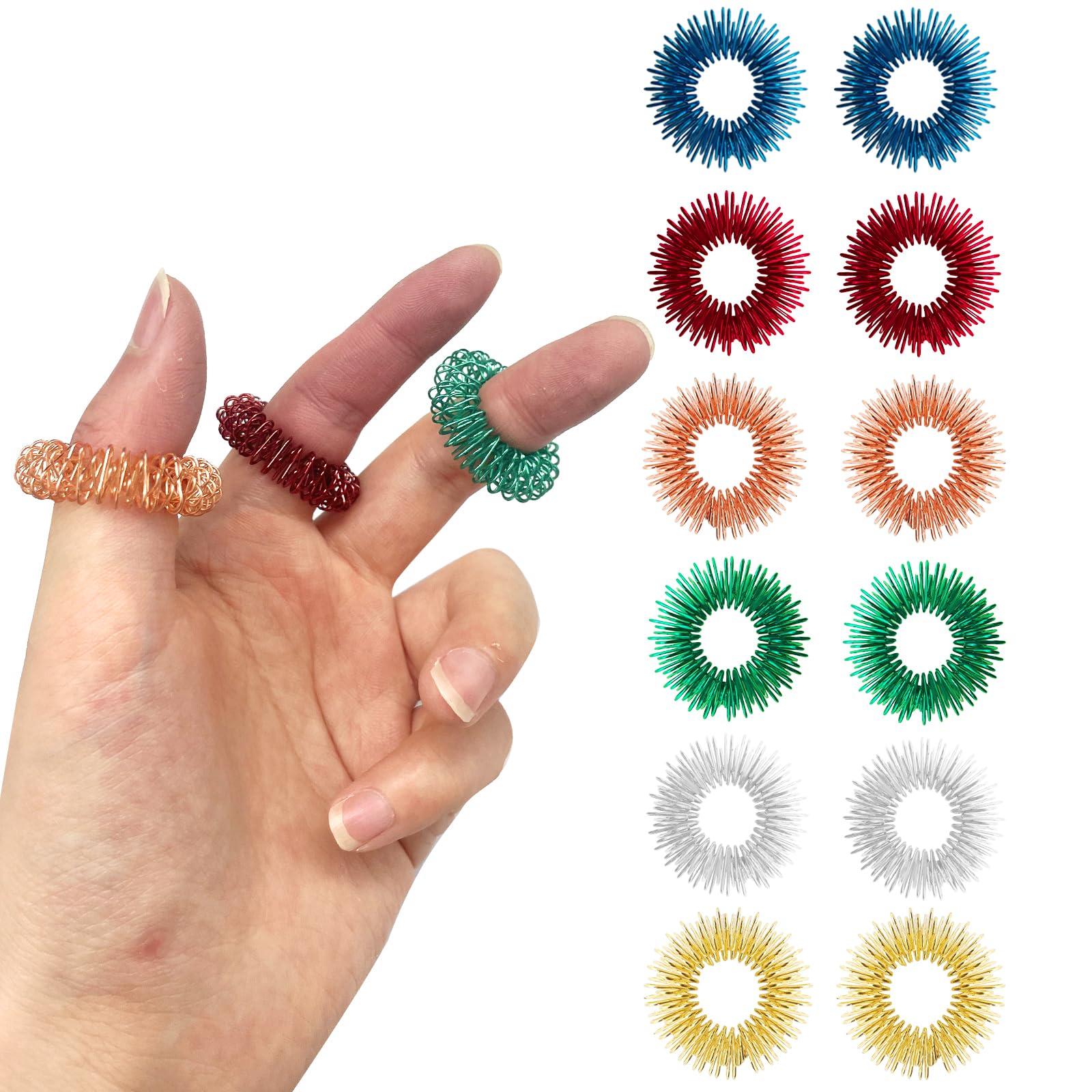 BLMHTWO BLMHTWO 12 Pack Acupressure Rings Stress Relief Rings Spike Ring Fidget Ring Sensory Rings Acupressure Massage Rings Trichotillomania Spiky Sensory Finger Rings Acupressure Ring for Men Women Adults