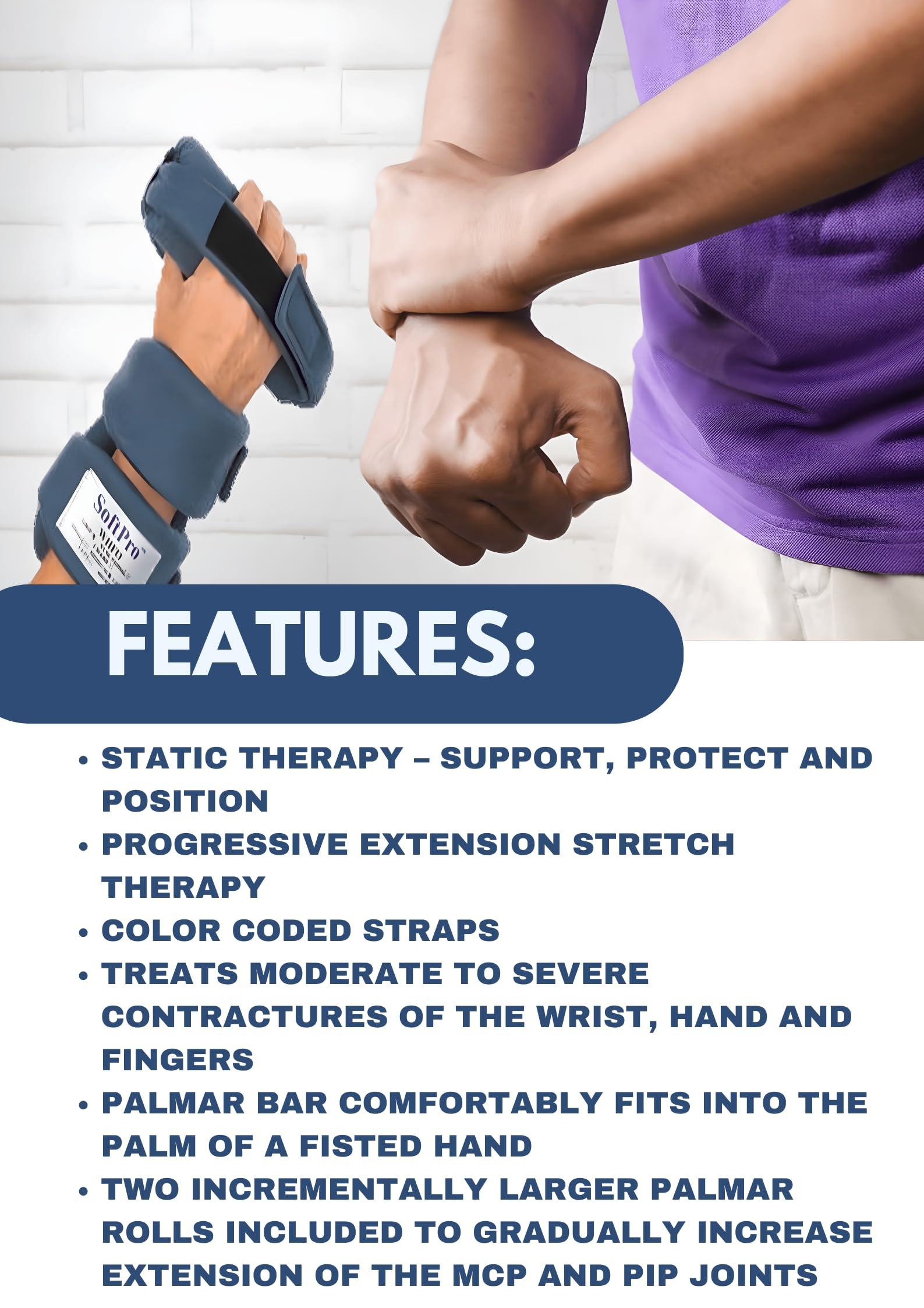 SOFTPRO SOFTPRO WHFO Grip Orthosis Wrist, Hand, Finger Support for Arthritis, Contractures, Deviation Lightweight, Durable, Bend-to-Fit, Static and Progressive Extension Therapy Color Coded Straps. Large Left