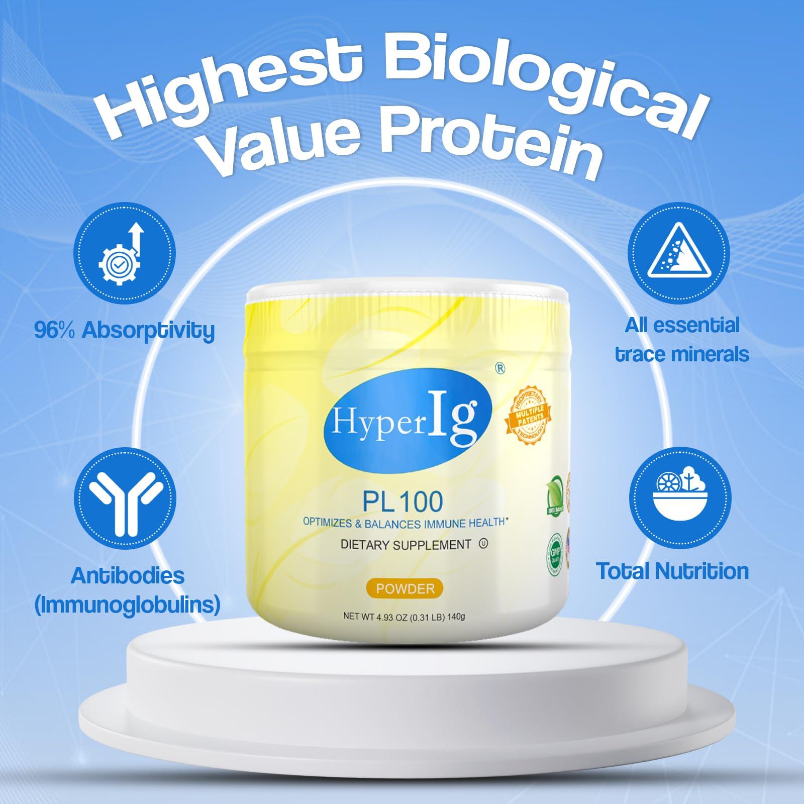 HYPERIG HYPERIG PL-100 Protein Powder Original Hyperimmune Egg Supplement - Immune Boost, Digestive Support, Joint Care, Energy, and Muscle Strength in One Formula, 140 Grams (3 Canister, Egg)