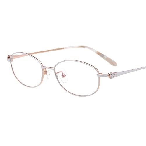 HELES HELES Full Rim Pure Titanium Oval Reading Glasses for Women Anti-Reflective UV400 Coating Single Vision Spectacles Reader-Gold & White||+5.00 Strength