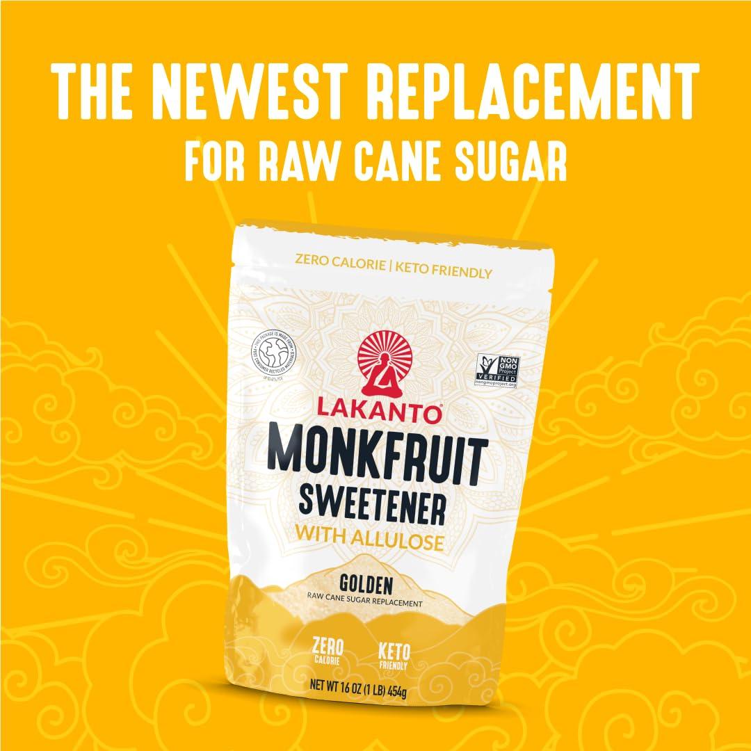 Lakanto Lakanto Golden Monk Fruit Sweetener With Allulose, Raw Cane Sugar Substitute From Monk Fruit Extract, Brown Sugar Replacement for Baking, Coffee & Tea, Gluten Free, Low Carb, Non GMO, Keto, 3 LB Bag