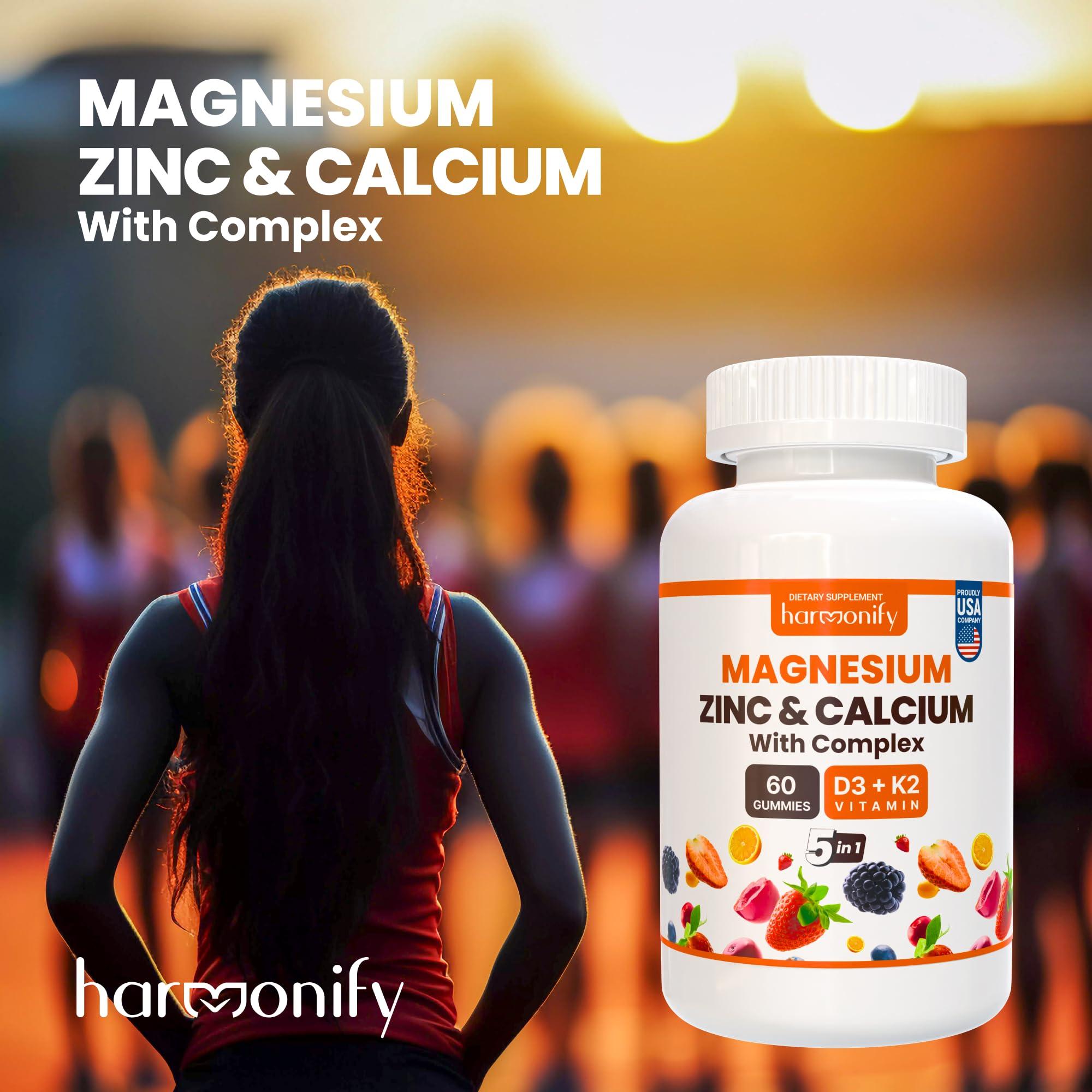 HARMONIFY HARMONIFY Magnesium Calcium Zinc with Vitamin D3 & K2 Gummies, Multivitamin for Women and Men, Bone Strength & Muscle Function, Extra Absorption Formula, 30 Days Serving