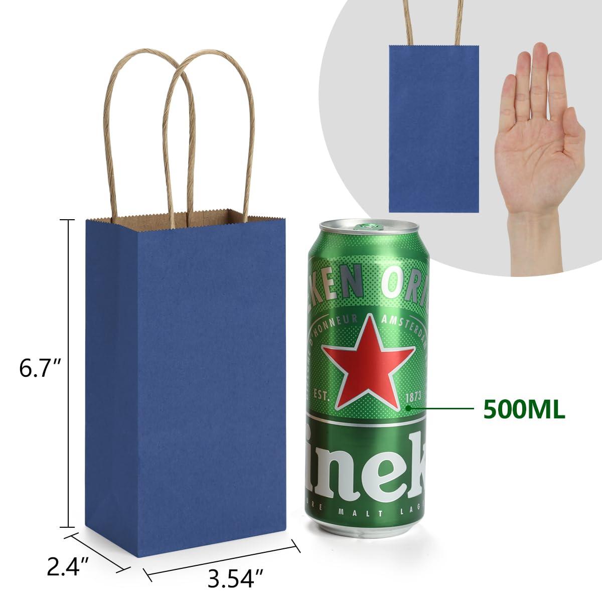 BagDream BagDream 100Pack 3.5x2.4x6.7 Inches Small-Kraft-Paper-Gift-Bags with Handles Bulk-Mini-Party-Favor-Bags Candy Bags Recyclable Tiny Navy Blue Paper Bag for Samples
