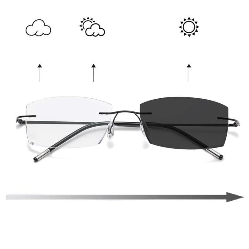 WInara WInara Photochromic Transition Reading Glasses Rimless Eyewear Anti UV SunGlasses Far and Near Dual Use HD Presbyopia glasses (Color : Black, Size : +1.00)