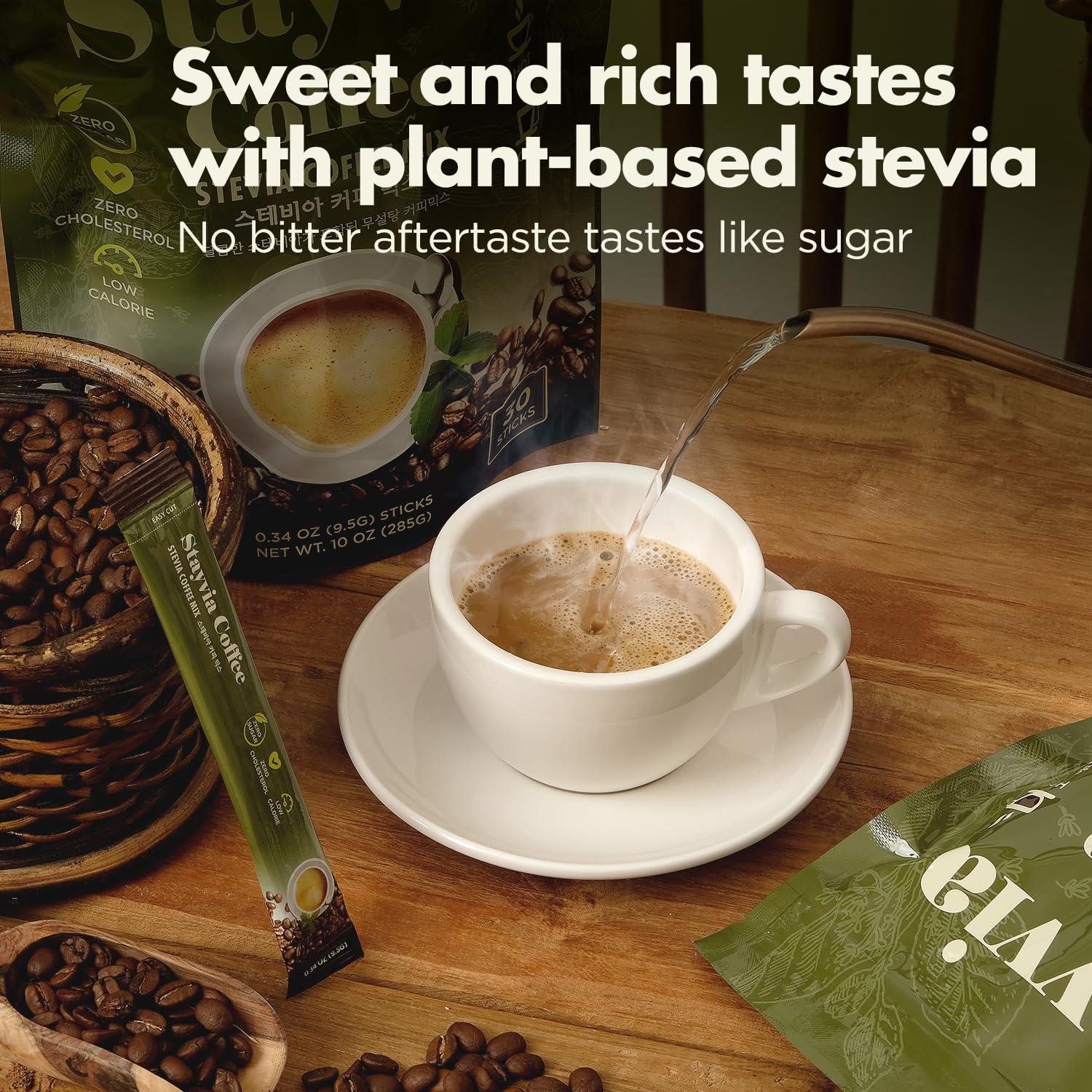 STAYVIA COFFEE STAYVIA COFFEE Stevia Instant Coffee Packets - Korean Instant Latte with Sugar-Free & Low Calories - 30 Sticks (0.33oz) - Plant-Based Sweetener - Enjoy Caffeine Hot & Cold at Office, Home & Travel