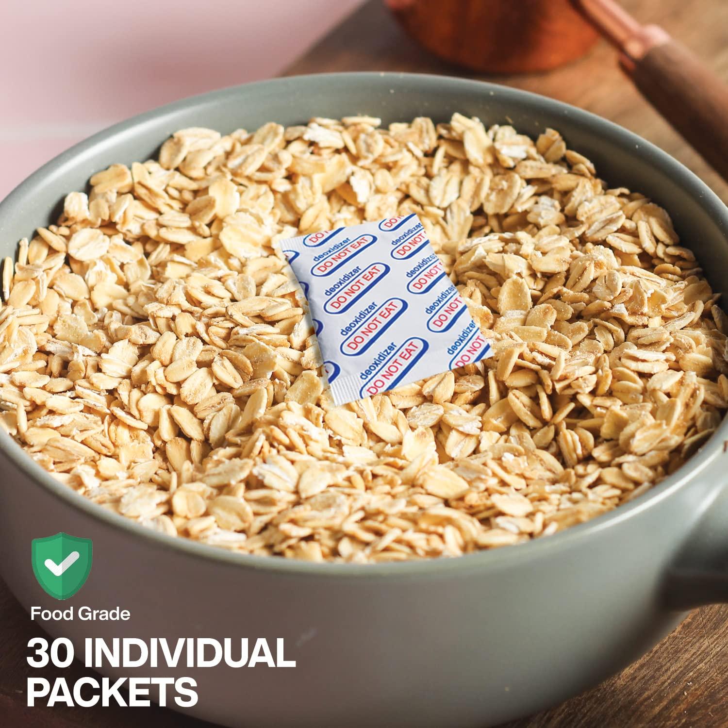 BRENSTEN 2500cc Oxygen Absorbers (Individually Sealed - Total 30 Count) for Food Storage, Food Grade Oxygen Absorbers Packets with Oxygen Indicator for Long Term Storage and Preservation(2500CC(30-Pack))