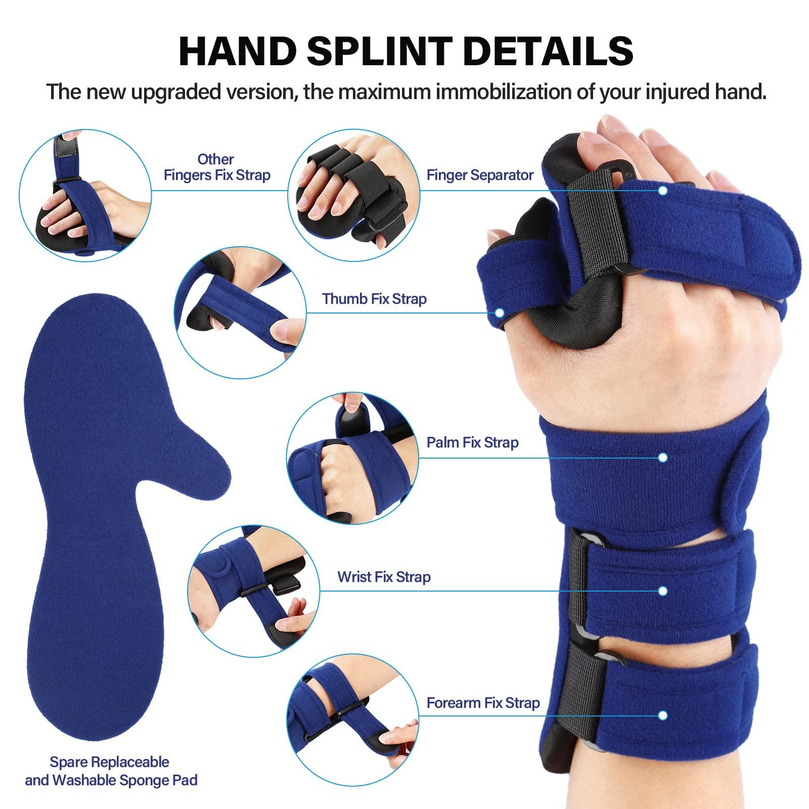 HOOMTREE HOOMTREE Stroke Resting Hand Splint Right&Left Resting Hand Splint with Finger Separator Functional Night Immobilizer Wrist Finger Brace for Carpel Tunnel Pain,Sprain Fracture,Tendonitis (Left,Blue)