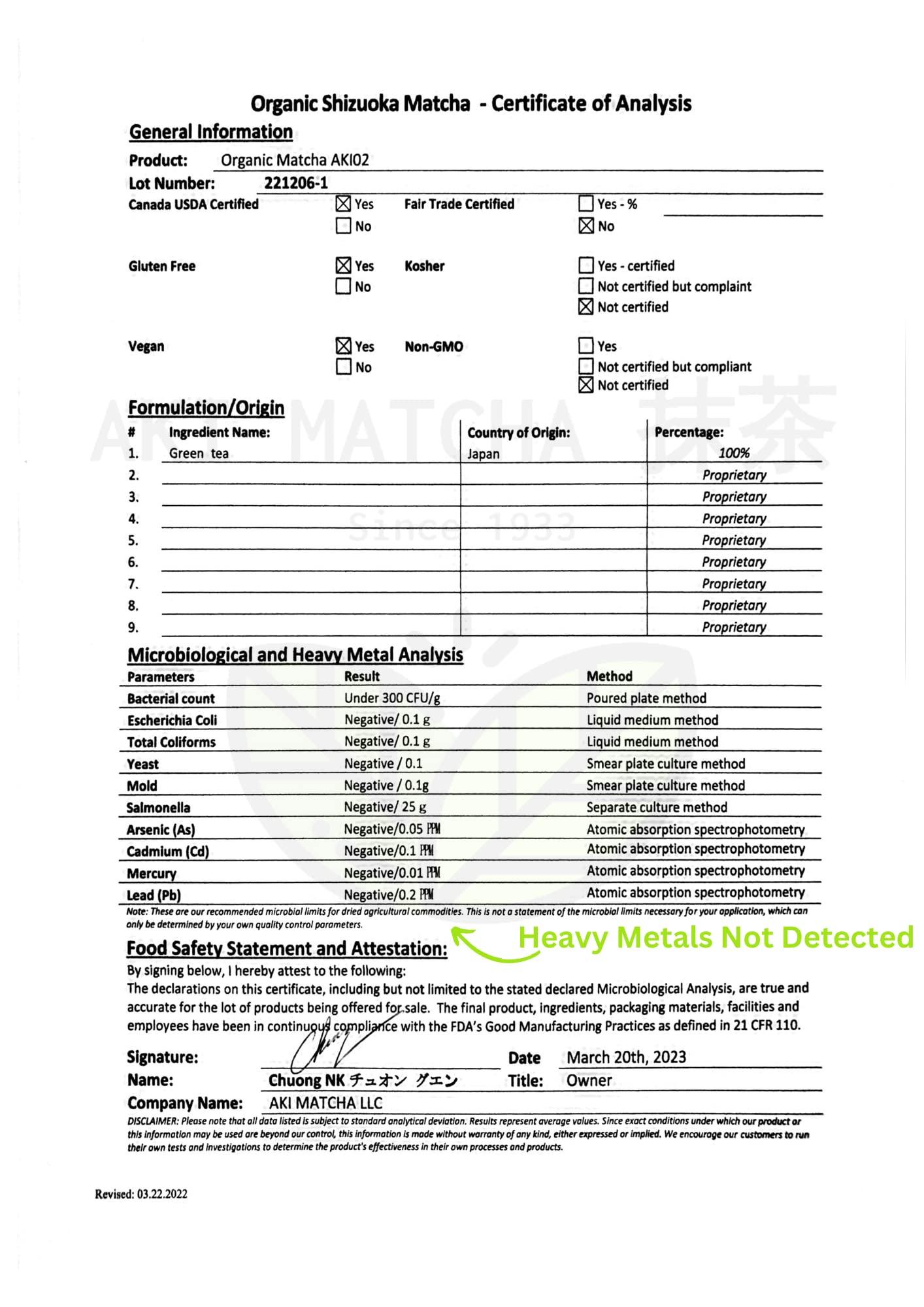 AKI MATCHA AKI MATCHA - Japanese Organic Matcha Powder | Ceremonial Grade Matcha | Single Origin - Shizuoka JP | Cultivar - Saemidori | First Harvest Hand picked matcha Stone milled | 1933 - Size 100g (50serv)