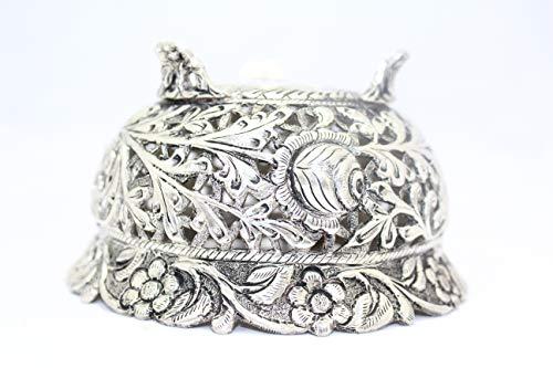 Rajasthan Gems Rajasthan Gems Handmade Dish Bowl Oxidized 925 Sterling Solid Silver India Hand Engraved F