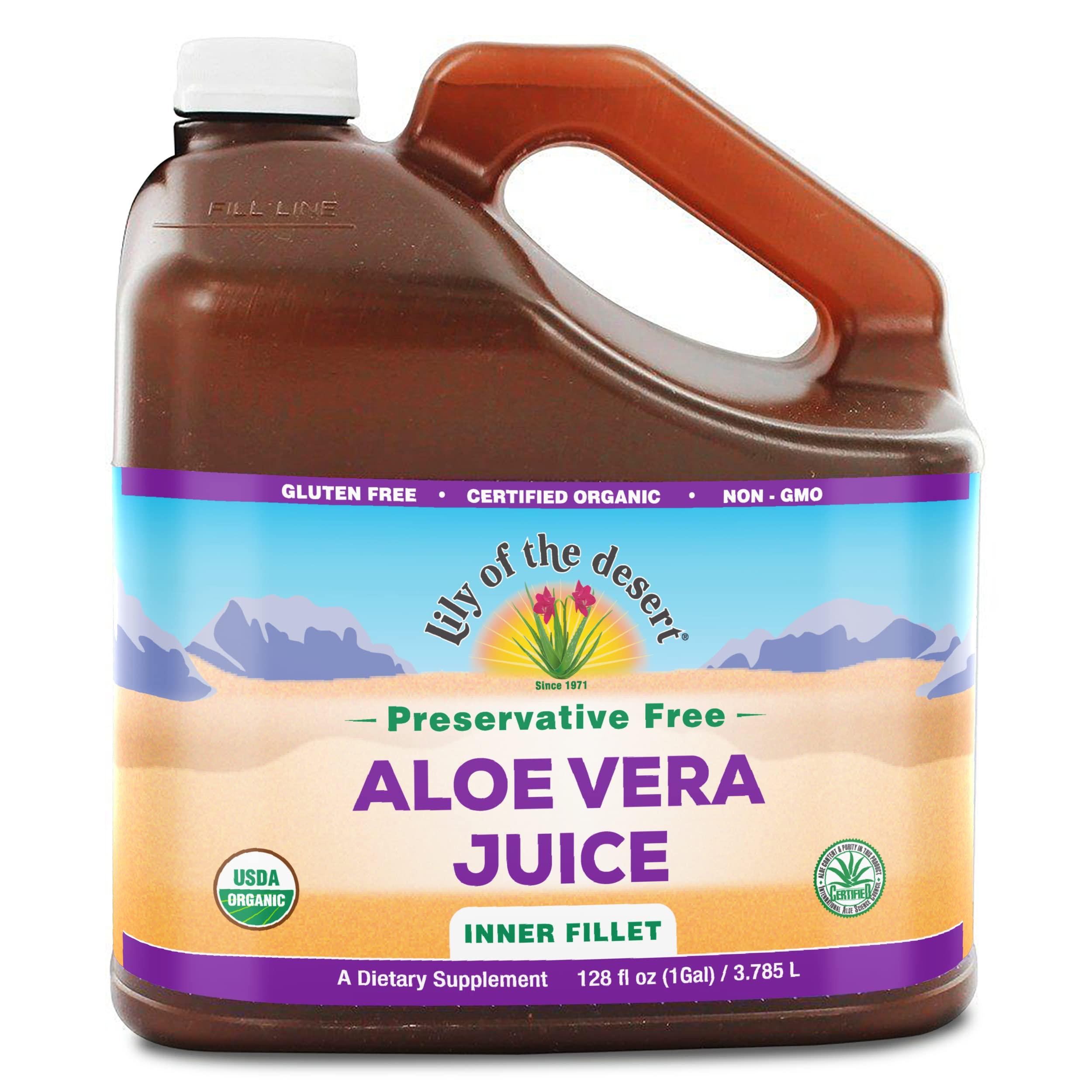 Lily Of The Desert Lily of the Desert Aloe Vera Juice - Organic, Preservative-Free Inner Fillet Aloe Vera Drink with Natural Digestive Enzymes for Gut Health, Stomach Relief, Wellness, Glowing Skin, 128 Fl Oz