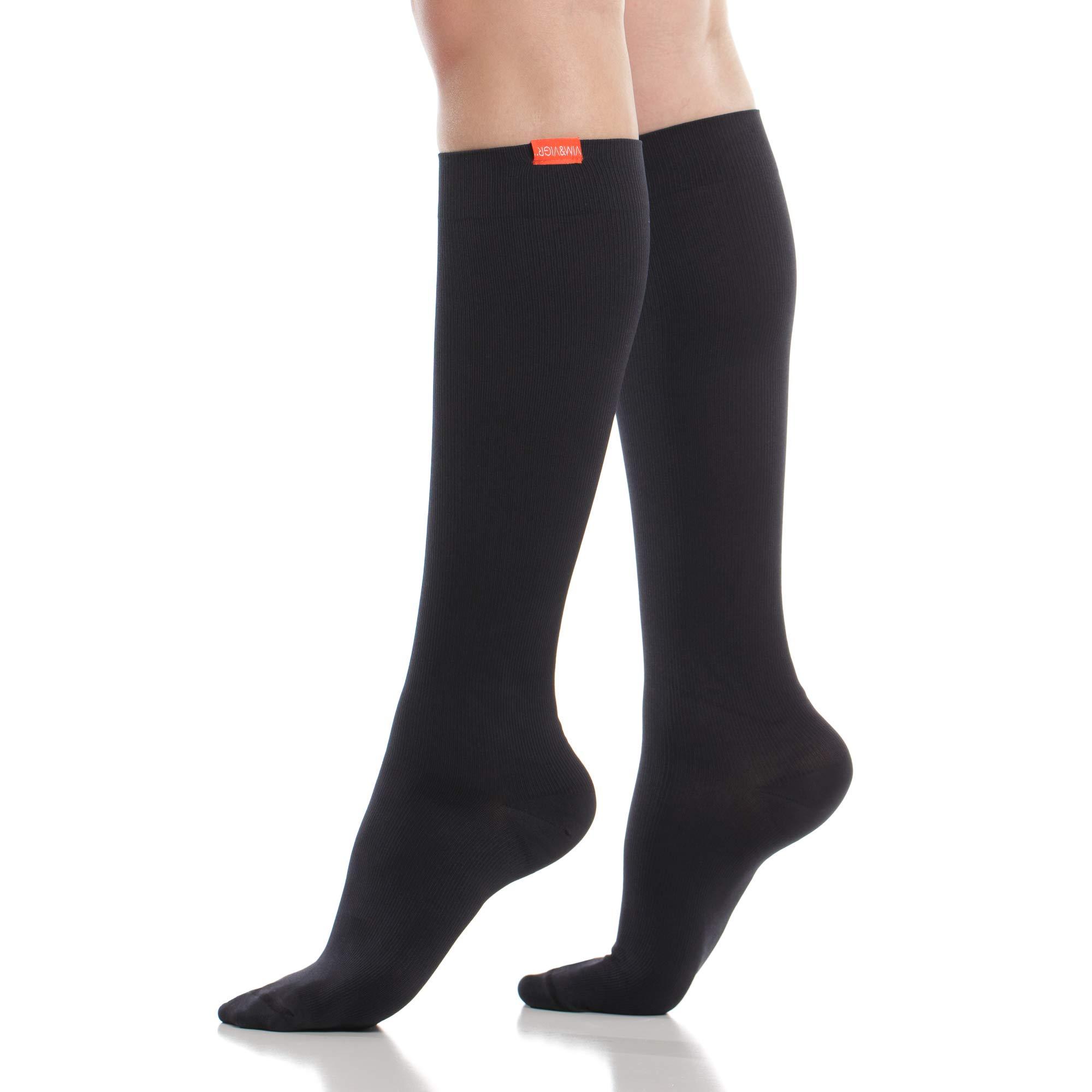 VIM&VIGR VIM & VIGR Merino Wool 15-20 mmHg Compression Socks for Women & Men (Solid Black, Small/Medium (1))