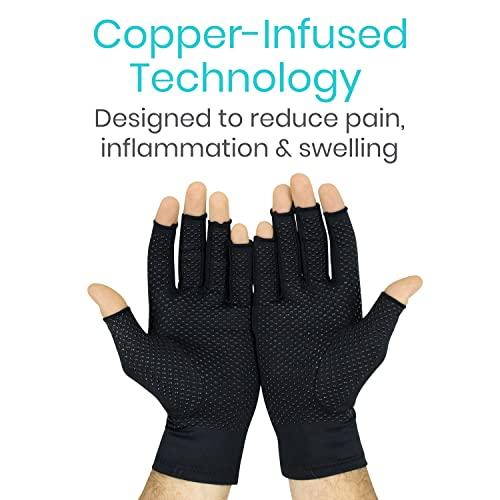 Vive Vive Fingerless Arthritis Gloves for Men & Women Made w/Copper Infused Fabric - Therapeutic Compression for Swelling, Carpal Tunnel, Tendonitis, Edema, & Finger Pain - Comfortable Non-Slip (Large)