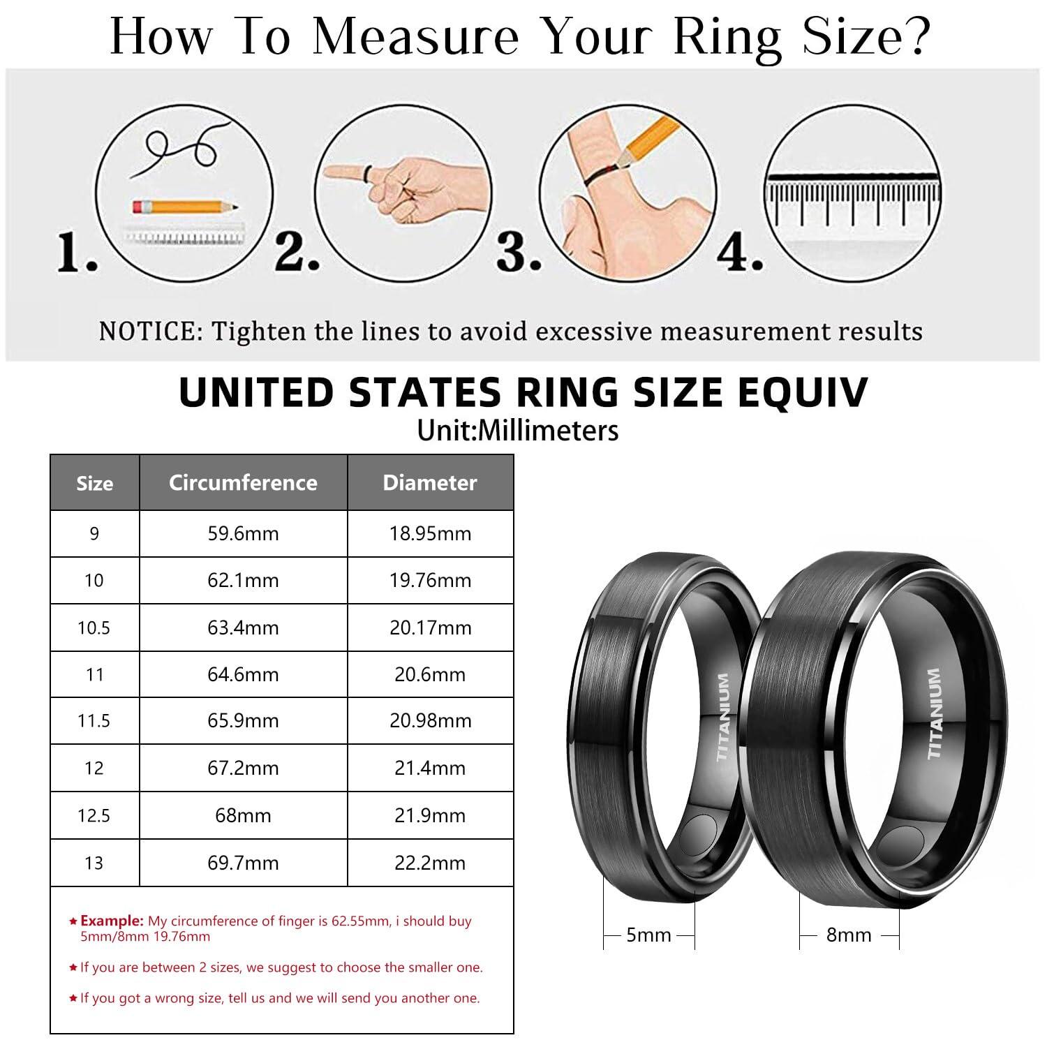 JEROOT JEROOT 8mm Black Titanium Magnetic Ring for Men, 5mm Silver Pure Titanium Magnetic Ring for Women, Healing Ring with 3500 Gauss Magnets for Jewelry Gifts