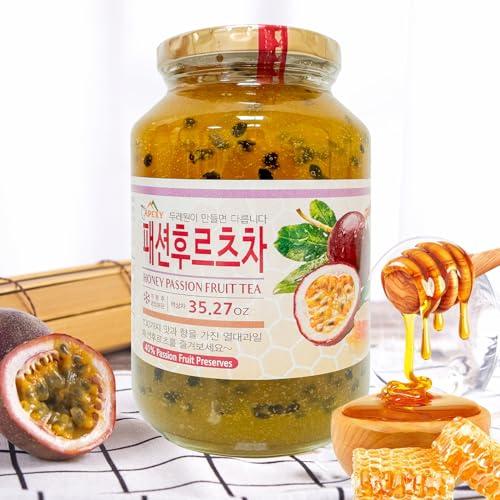 APEXY Apexy Authentic Korean Honey Passion Fruit Tea, Passionfruit Puree , Just Add Hot Water, Gourment Blend for Smoothies, Cocktails Desserts and Spread, No Artificial Colors, Versatile and Natural Delight, Made in KOREA 35.27oz (1kg). (Honey Passion Fru