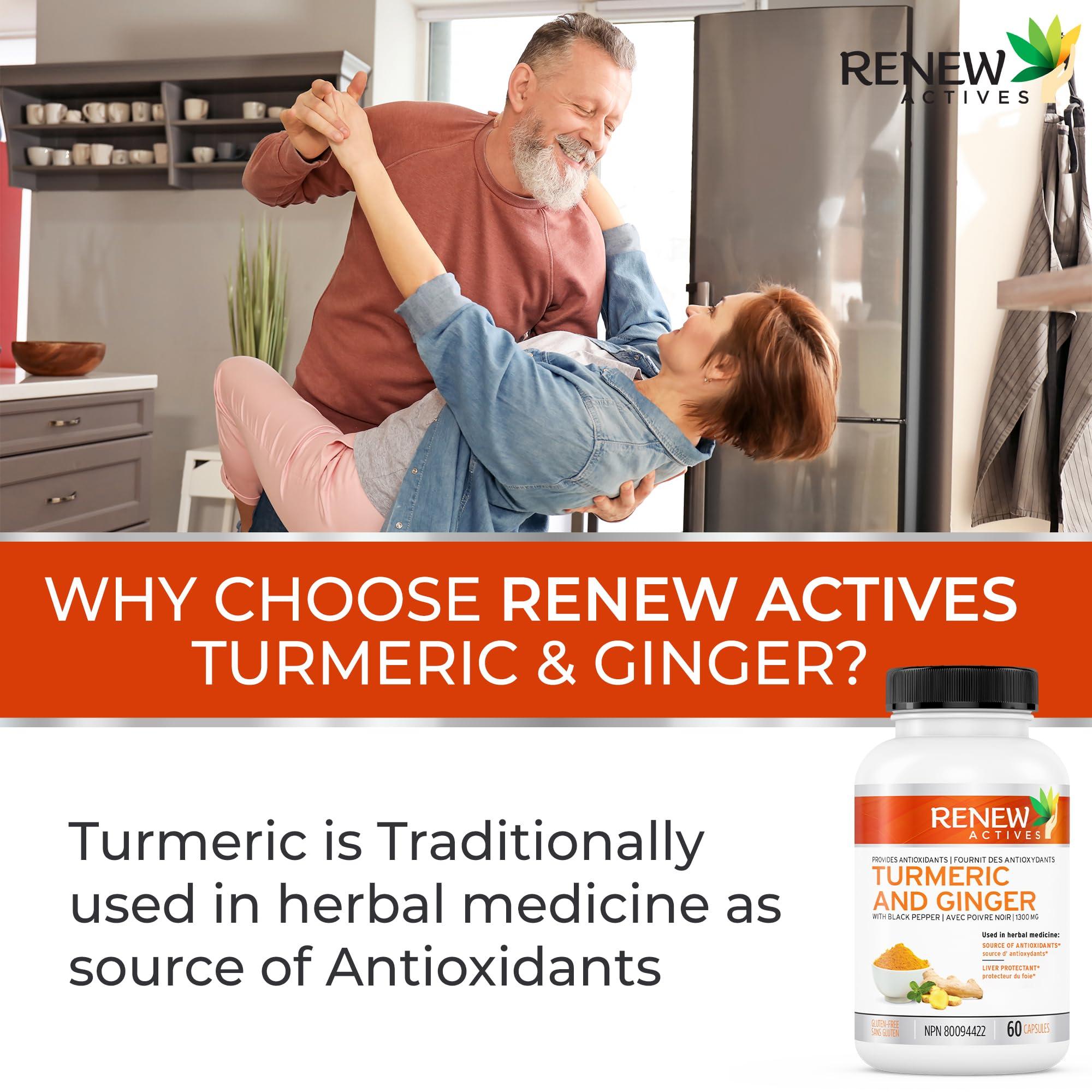 Renew Actives Renew Actives Ginger Turmeric Curcumin Capsules - Potent Antioxidant with Bioperine & Black Pepper Blend for Digestive & Liver Health - Easy-to-Swallow Capsules - 60 Vegan Capsules