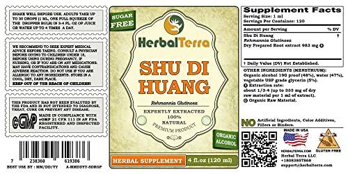 Herbal Terra LLC Shu Di Huang, Rehmannia (Rehmannia Glutinosa) Tincture, Dried Prepared Root Liquid Extract (Brand Name: HerbalTerra, Proudly Made in USA) 4x4 fl.oz (4x120 ml)