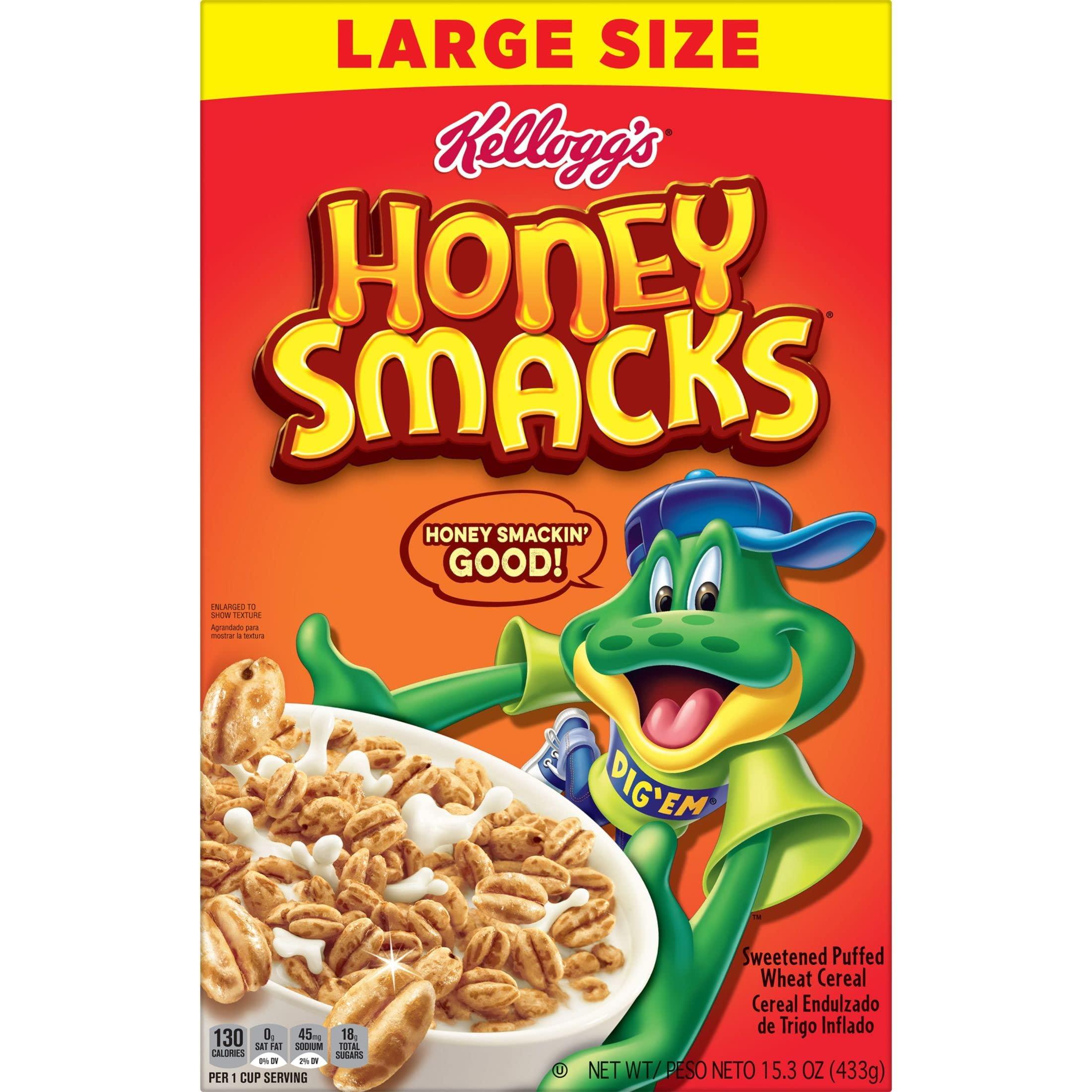 Honey Smacks Honey Smacks Breakfast Cereal, Made with Whole Grain, Kids Snacks, Large Size, Original, 15.3oz Box (1 Box)