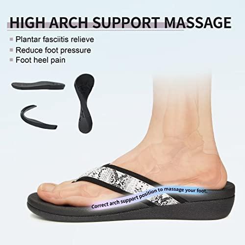 MEGNYA MEGNYA Orthotic Flip Flops for Women, Best Plantar Fasciitis Supportive Sandals for Flat Feet, Comfortable Women Walking Thong Flip Flop Sandals Black White Size 7