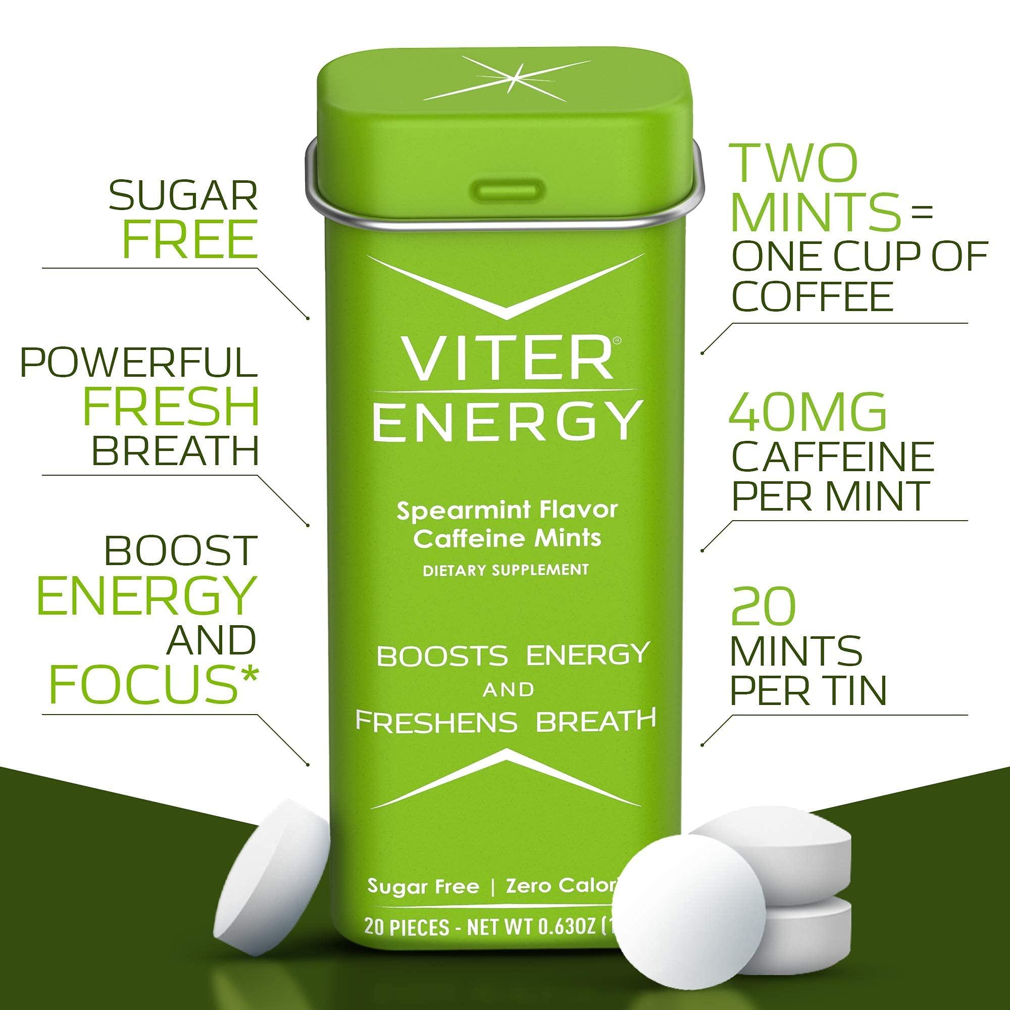 Viter Energy Viter Energy Original Caffeine Mints Spearmint Flavor 6 Pack and 1/2 Pound Bulk Bag Bundle - 40mg Caffeine, B Vitamins, Sugar Free, Vegan, Powerful Energy Booster for Focus and Alertness