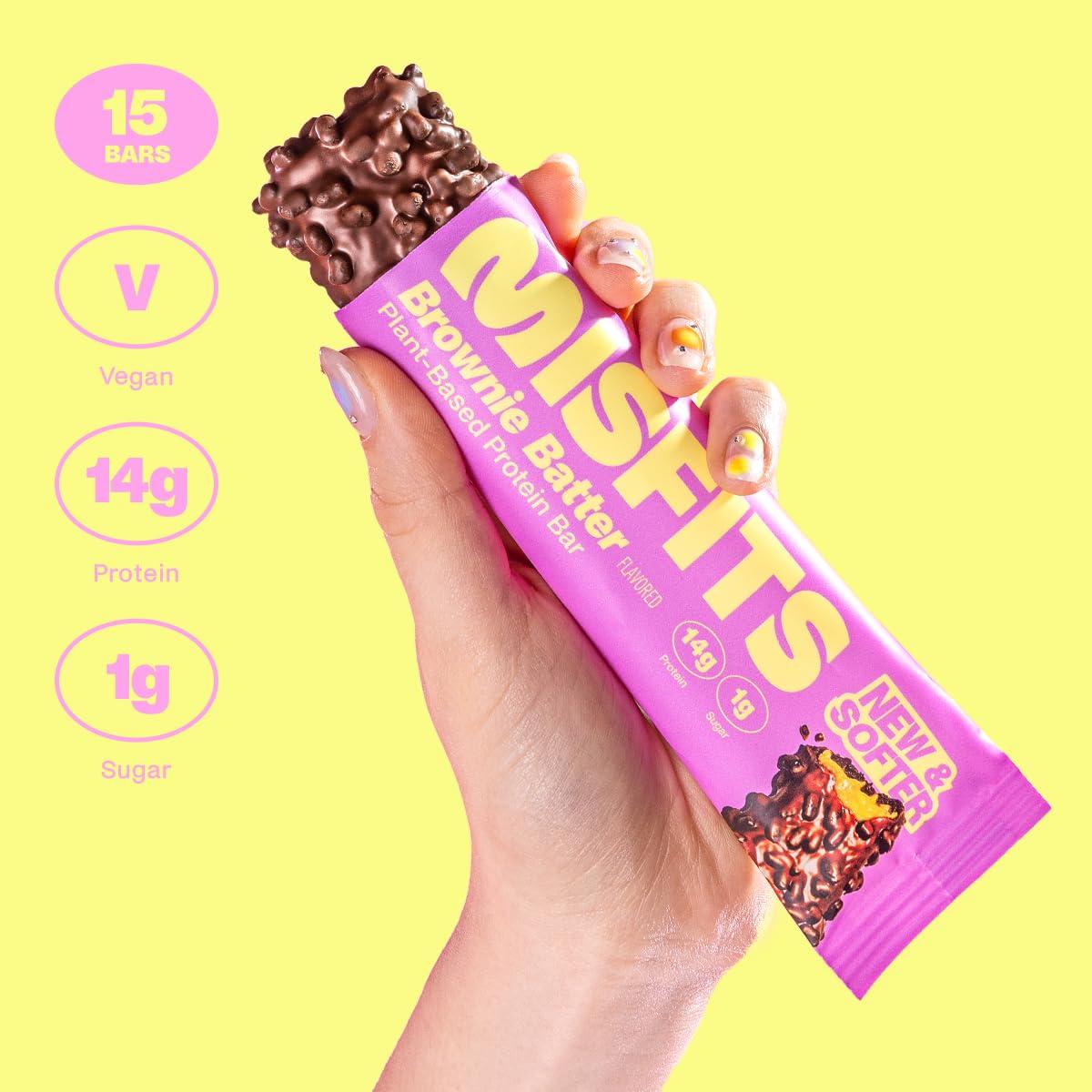 Misfits Misfits Vegan Protein Bar Bundle, Plant Based Protein Bars, High Protein 15g Per Bar, Low Sugar, Low Carb, Vegan, High Fiber, Non GMO, Best Sellers Variety and Brownie Batter 15 Packs