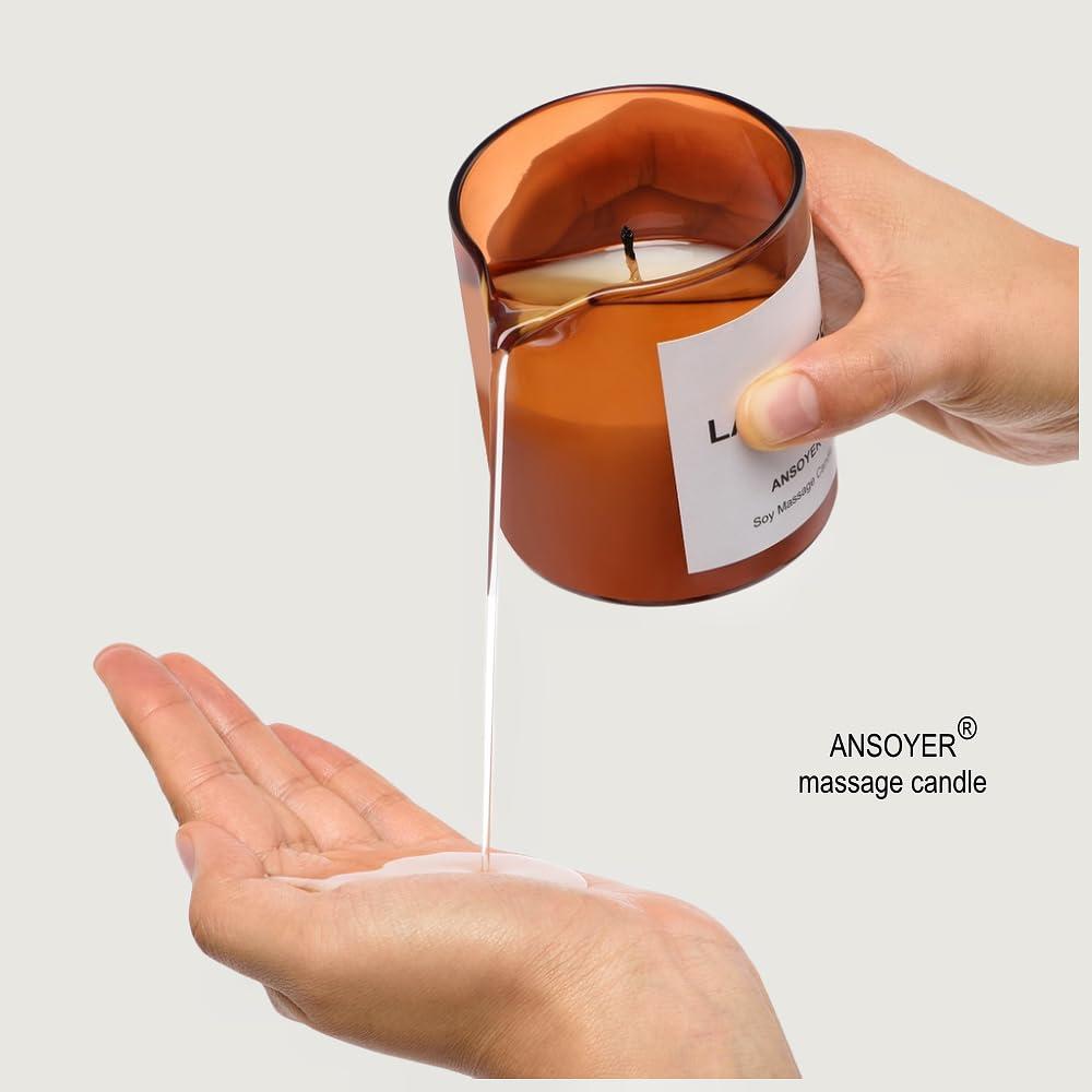 ANSOYER ANSOYER Massage Oil Candle| Massage Oil for Massage Therapy| Massage Lotion Candle| 8 OZ| Amazing Gift for Men or Women (Lavender)