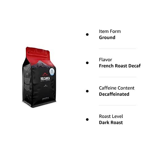 Volcanica Coffee French Roast Decaf Coffee, Ground, Swiss Water Processed, Fresh Roasted, 16-ounce