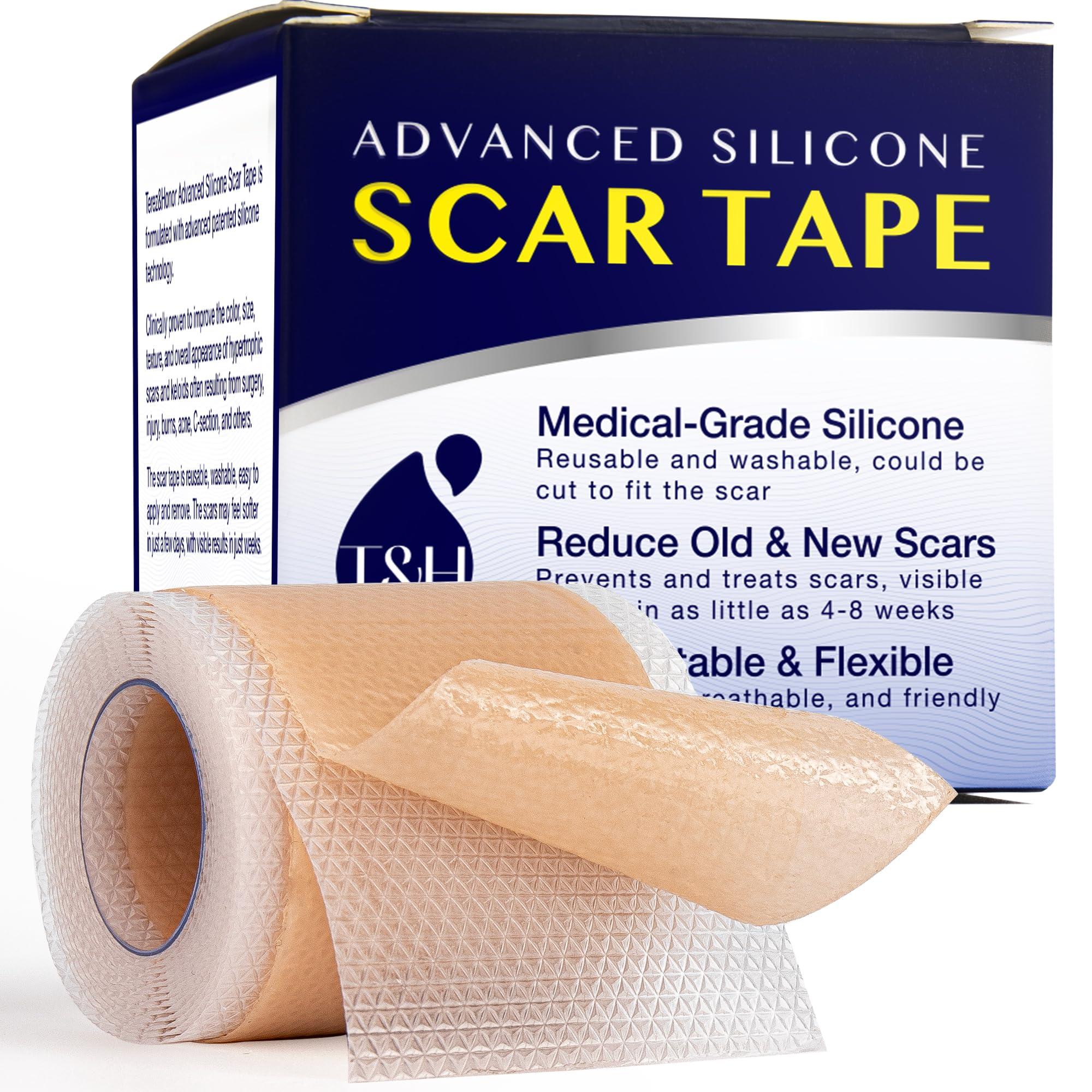 TEREZ & HONOR Advanced Silicone Scar Sheets Tape - Medical Grade Soft Silicone Gel Scar Sheets Tape, Highly Comfortable Painless for C-Section, Stretch Marks, Acne, Surgery, Effective Scars Treatment Tapes