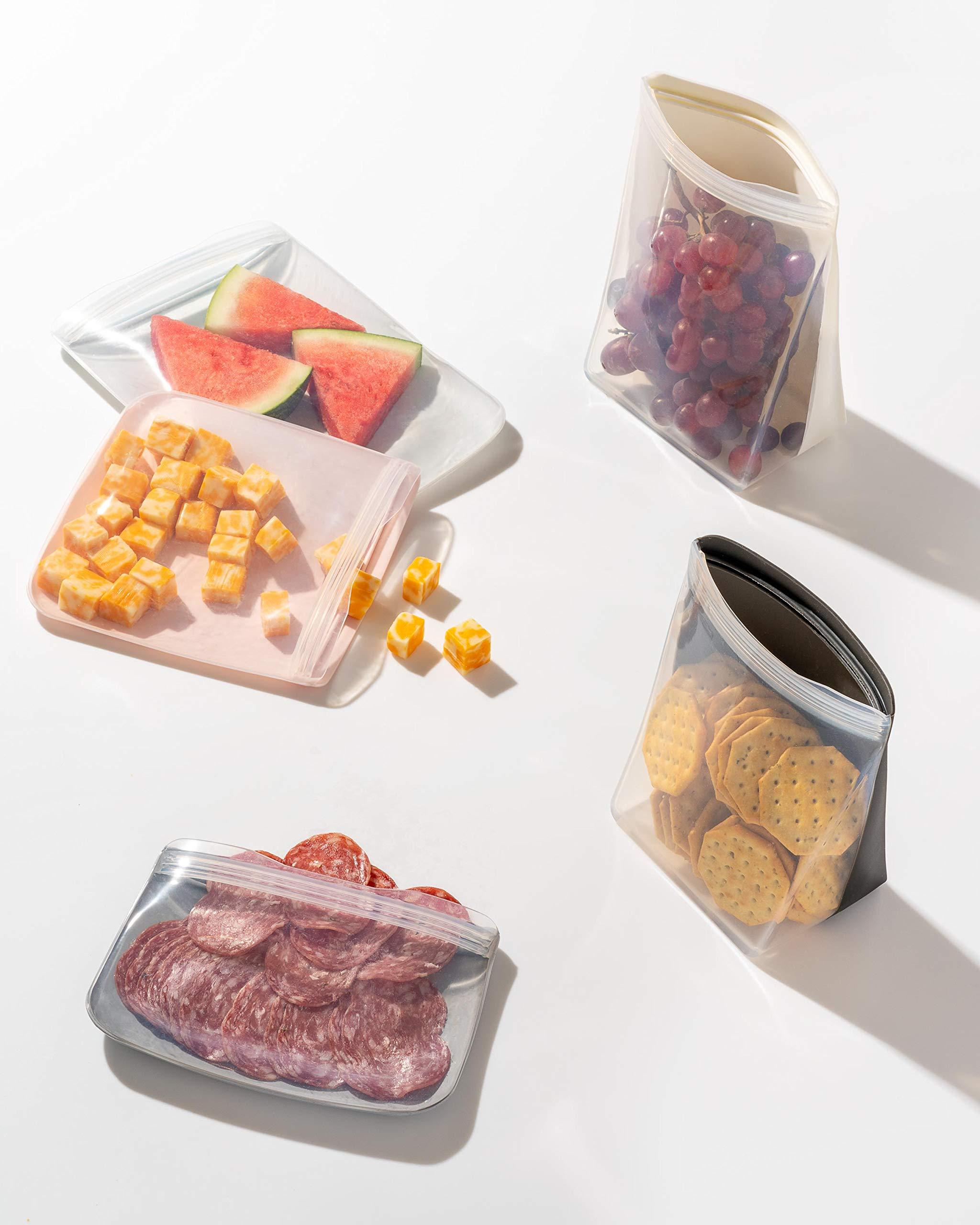 W&P W&P Porter Silicone Reusable Storage Bags, Variety 5 Pack (10oz, 34oz, 46oz, 36oz, 50oz), Blush, Food Storage Container, Microwave and Dishwasher Safe, Easy Cleaning