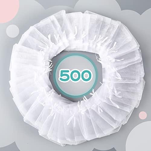 Hoolerry 500 Pcs Organza Gift Bags Jewelry Bags Small Mesh Bags Drawstring Sachet Bags Wedding Favor Bags Bracelet Bags for Packaging Sheer Bags Jewelry Pouches for Small Gifts (White, 3 x 4 Inch)