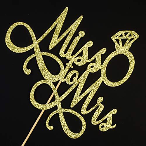 XIUHUBA Miss To Mrs Cake Topper, Glitter Wedding Engagement Bridal Shower Bachelorette Party Decorations Supplies, Gold