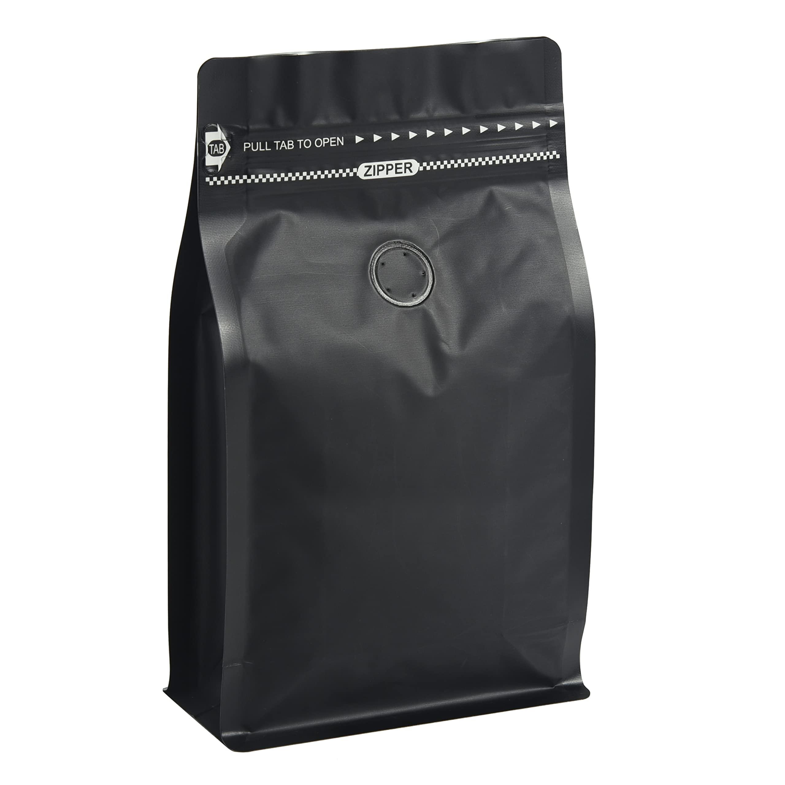 felipack Black Coffee Bags with Valve (Pack of 100, 16oz/1 lb Size) - High Barrier Aluminum Foil - Flat Bottom Coffee Pouches with Rsealable Zipper & Easy Open Tape